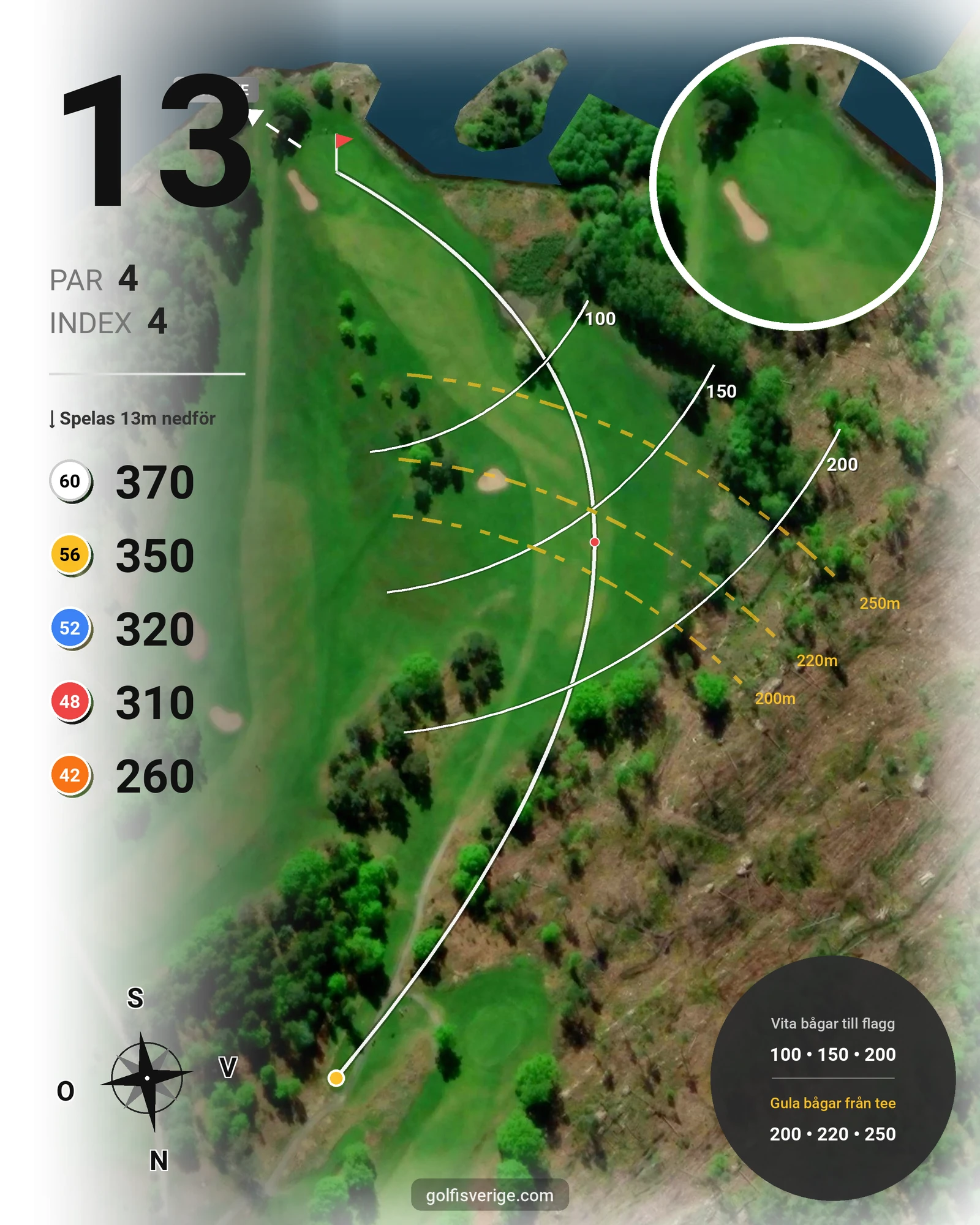 Banguide KobGK 18 hål på Koberg Golfklubb - Hål 13 karta