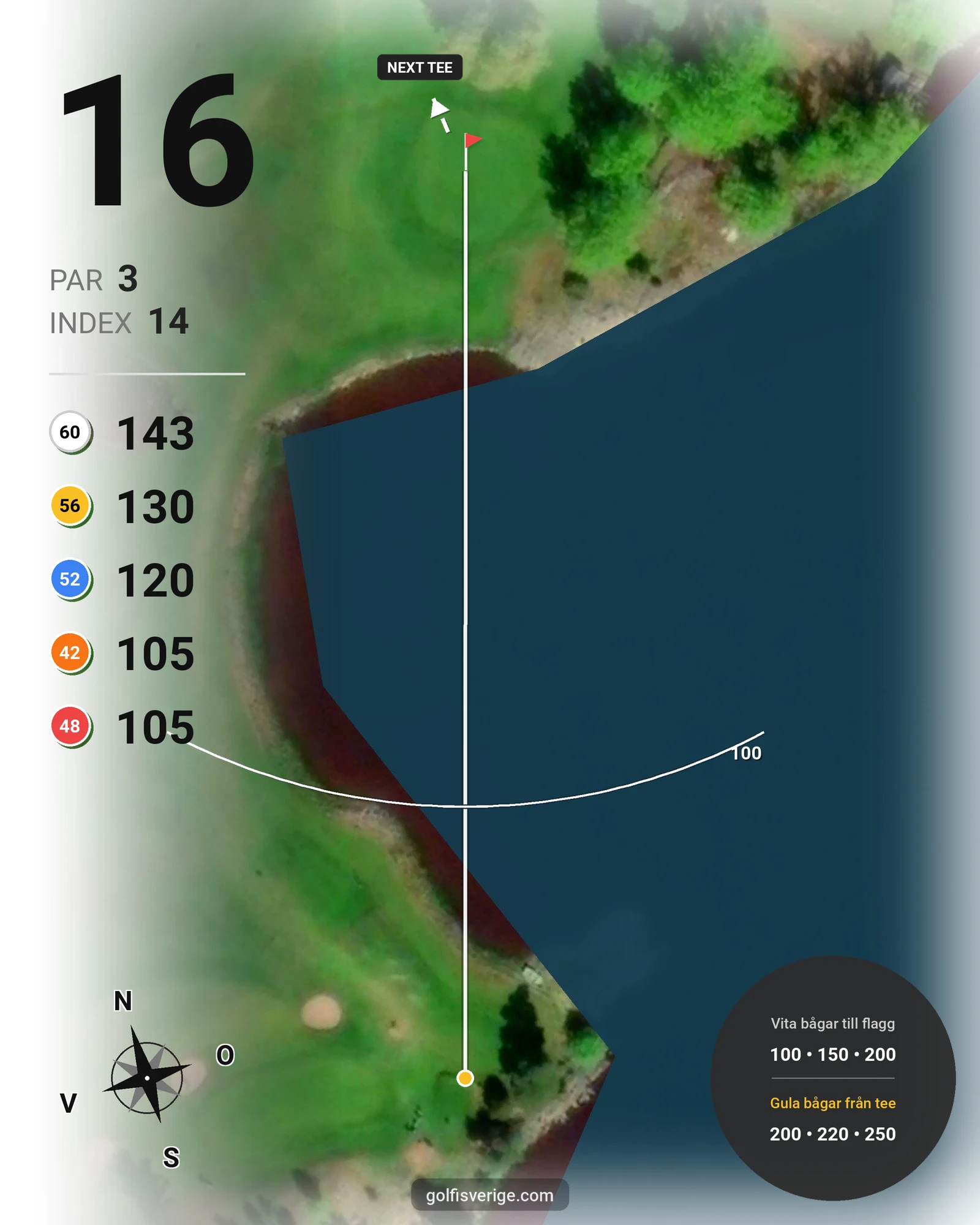 Banguide KobGK 18 hål på Koberg Golfklubb - Hål 16 karta