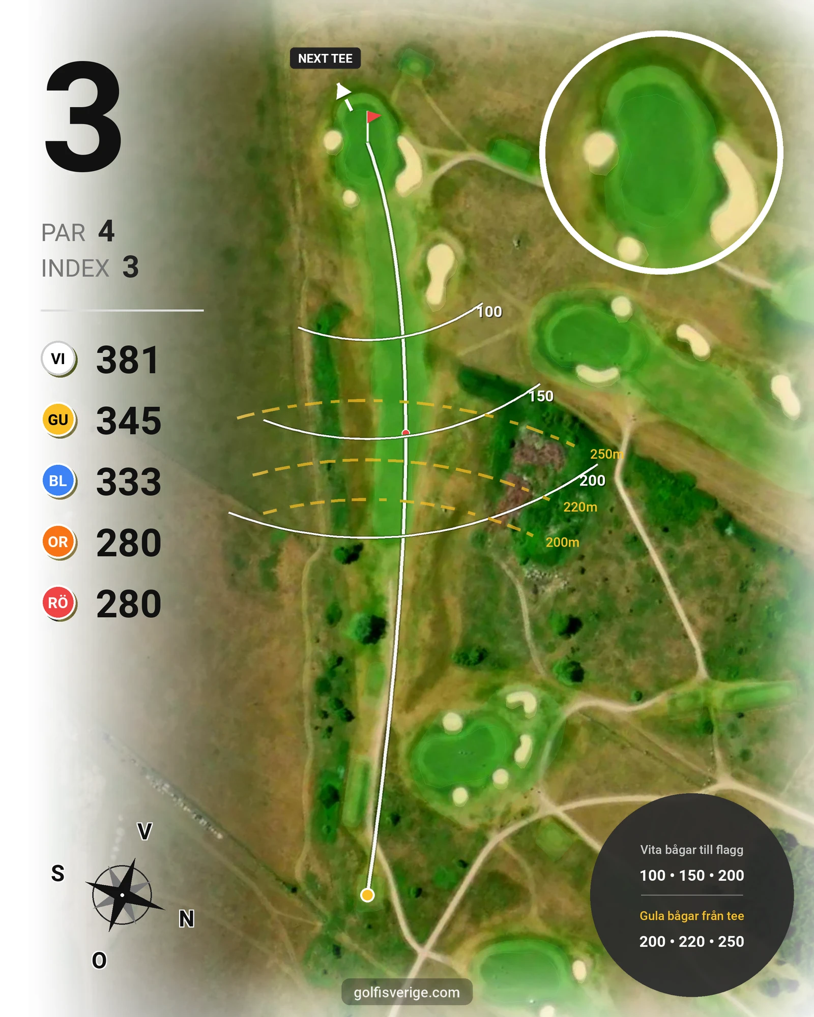 Banguide West Course på Kristianstads Golfklubb - Hål 3 karta