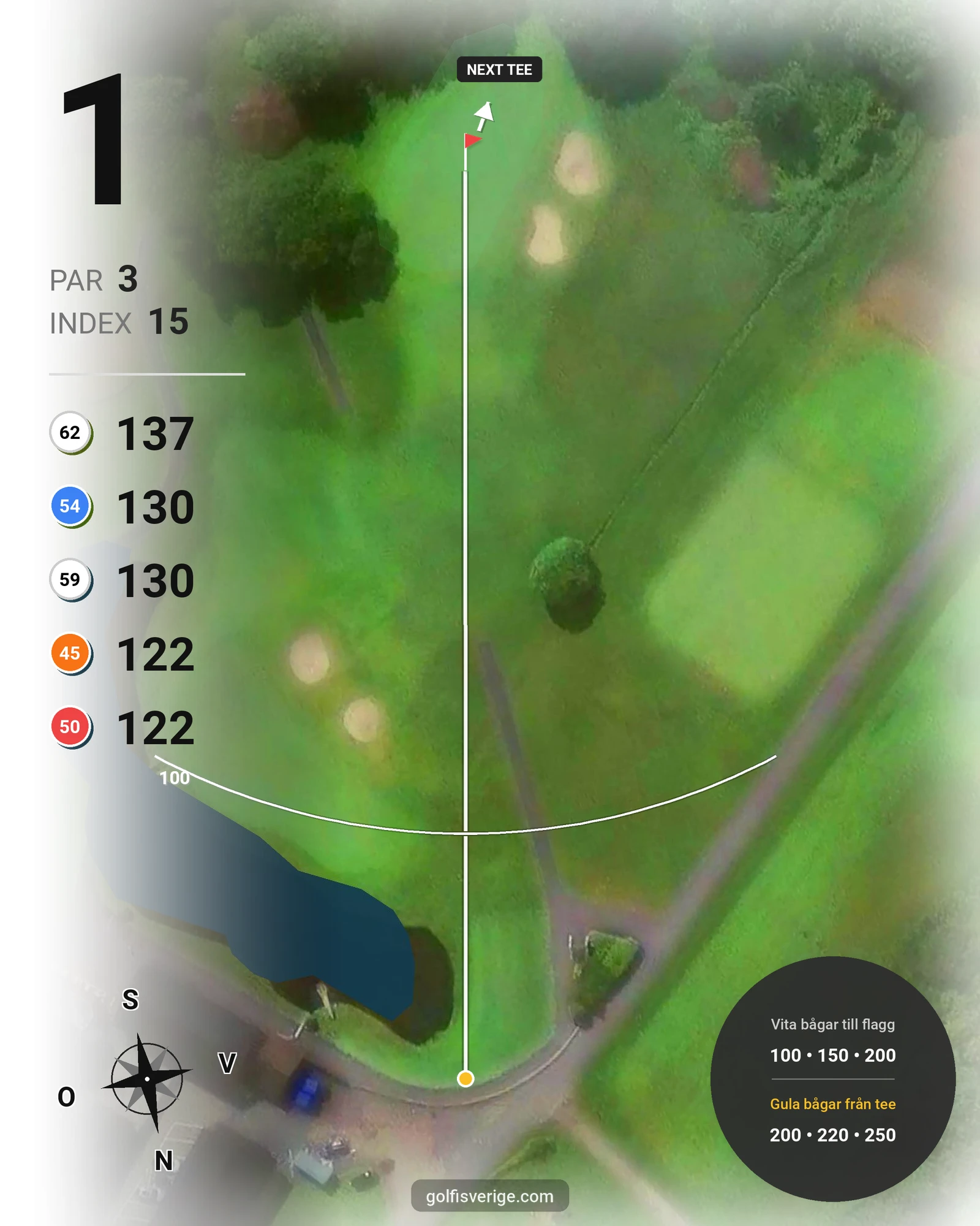 Banguide Gamla Banan (18-hålsbanan) på Kungsbacka Golfklubb - Hål 1 karta