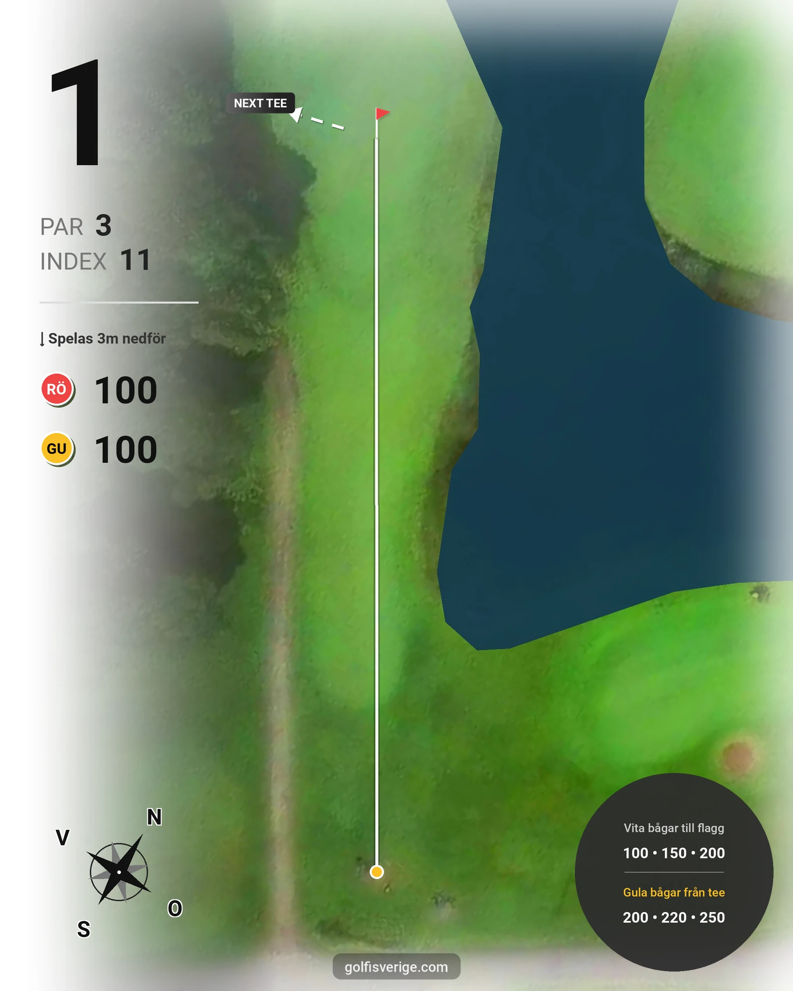 Banguide Korthålsbanan på Kungsbacka Golfklubb - Hål 1 karta