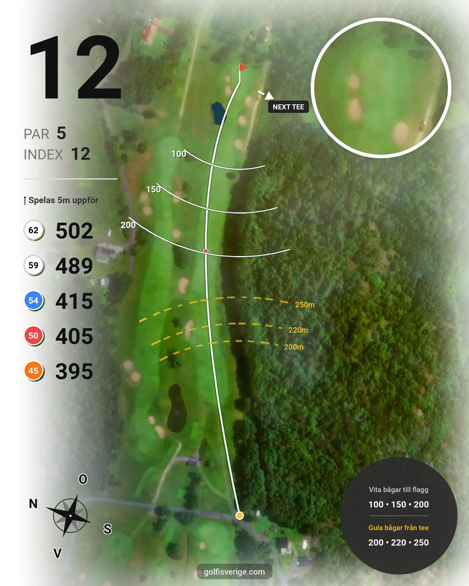 Banguide Gamla Banan (18-hålsbanan) på Kungsbacka Golfklubb - Hål 12 karta