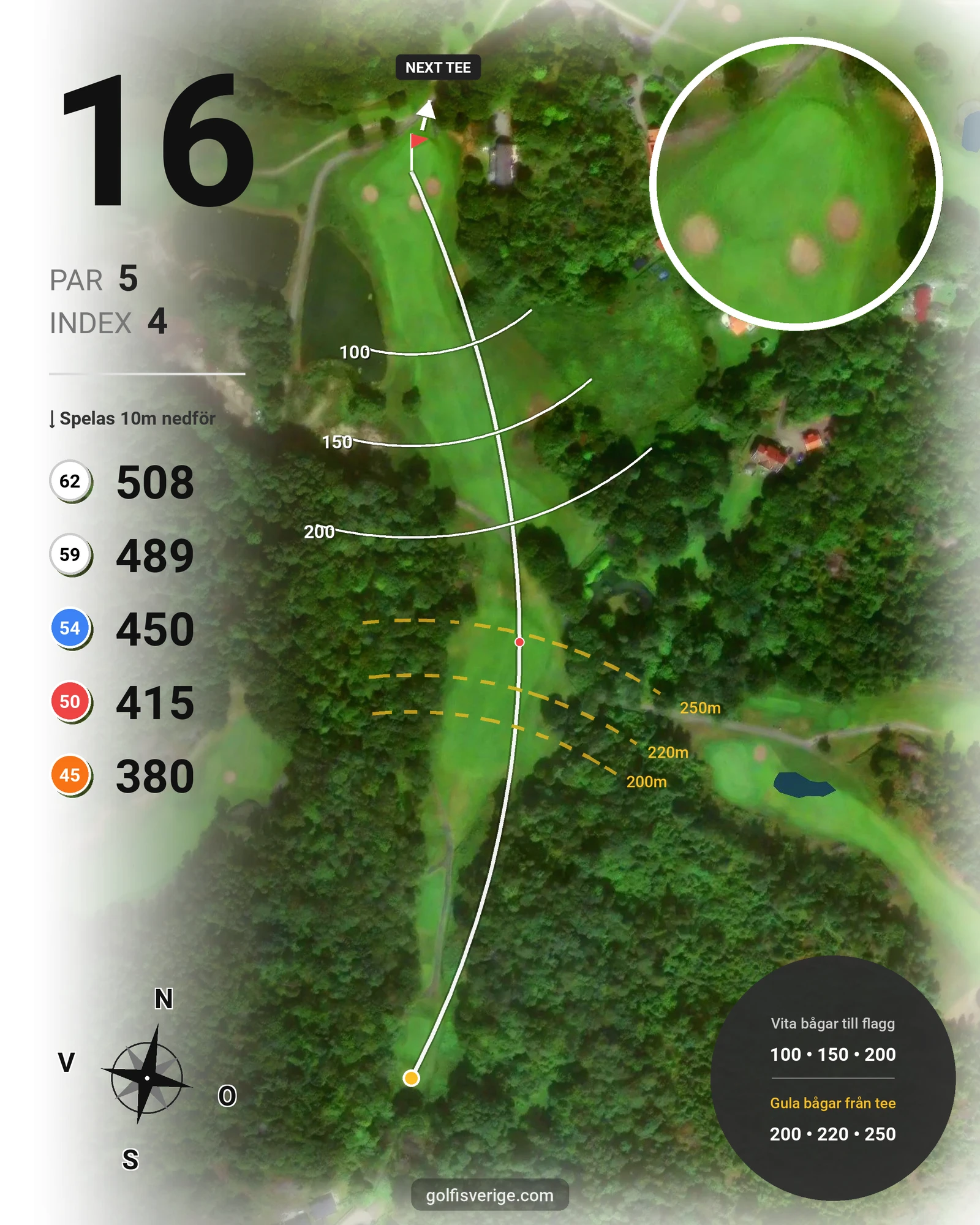 Banguide Gamla Banan (18-hålsbanan) på Kungsbacka Golfklubb - Hål 16 karta