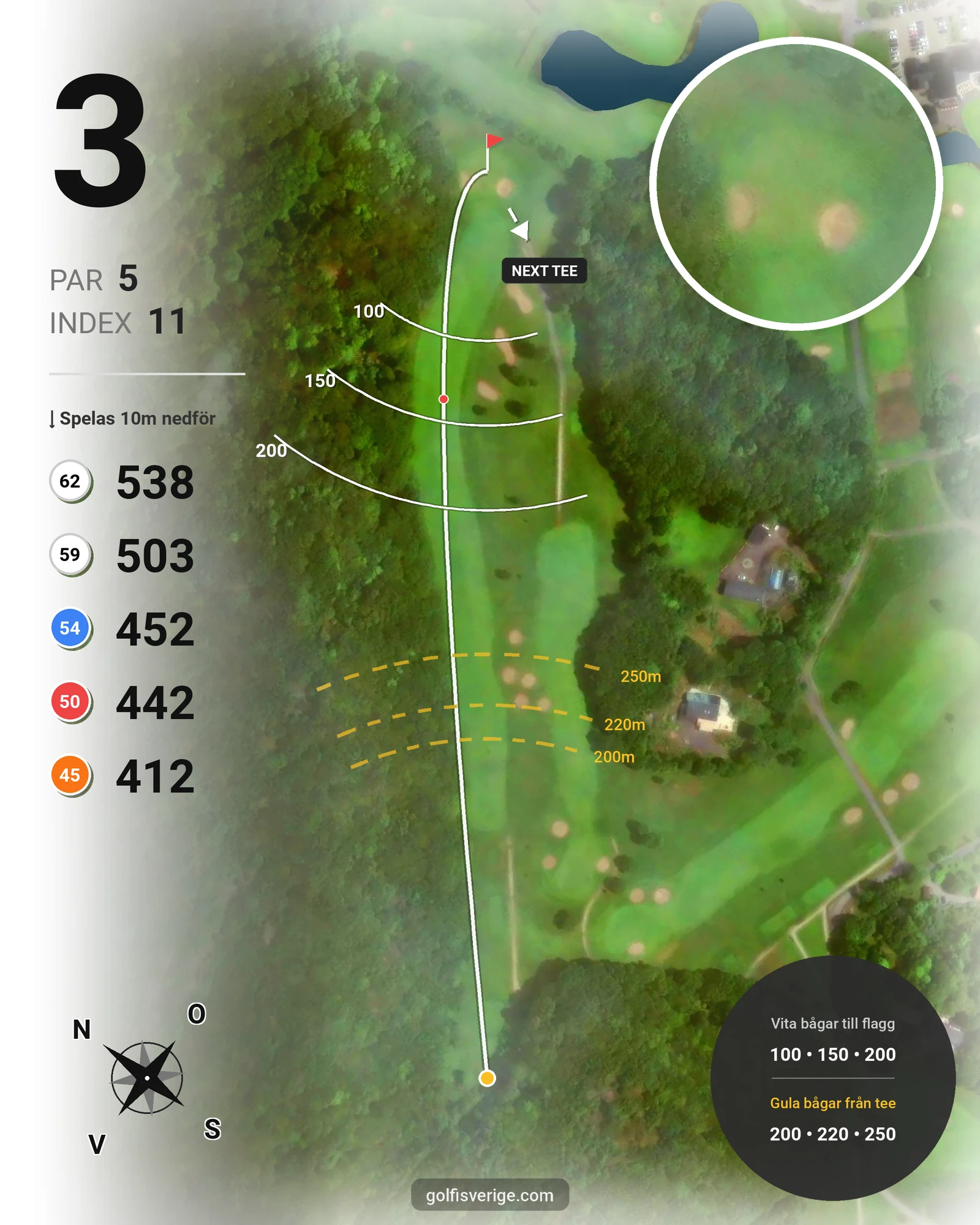 Banguide Gamla Banan (18-hålsbanan) på Kungsbacka Golfklubb - Hål 3 karta