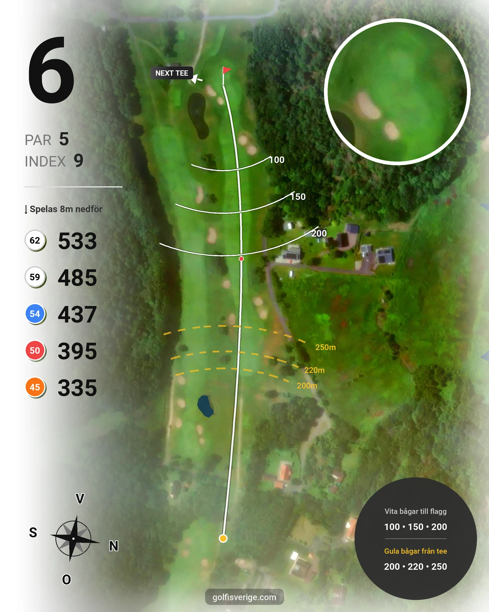 Banguide Gamla Banan (18-hålsbanan) på Kungsbacka Golfklubb - Hål 6 karta