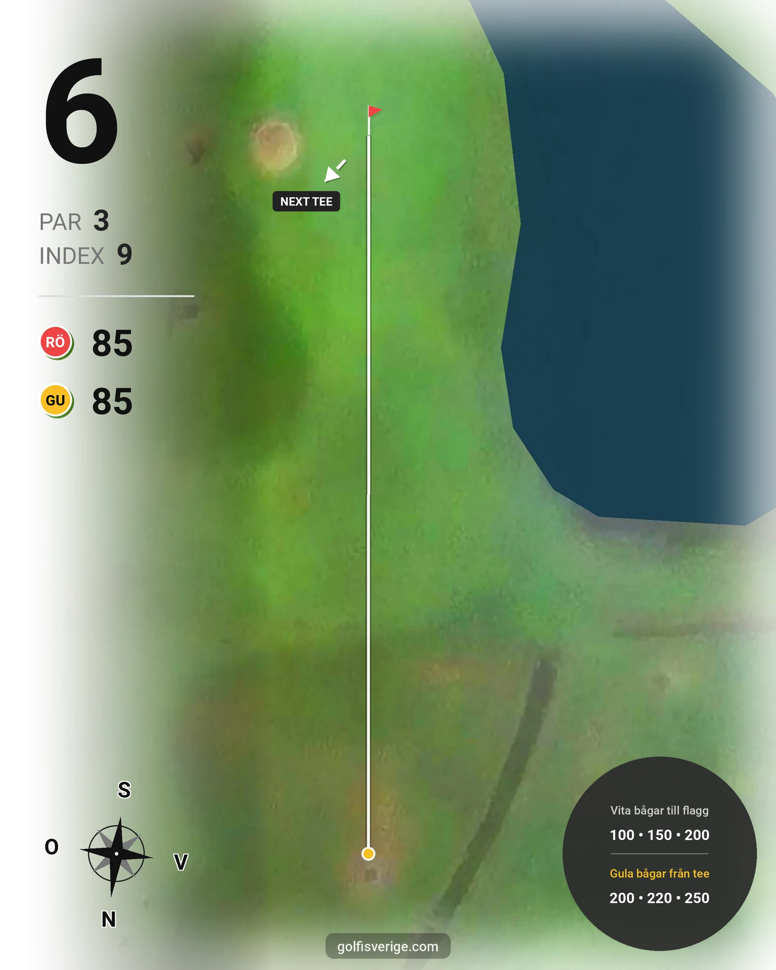 Banguide Korthålsbanan på Kungsbacka Golfklubb - Hål 6 karta