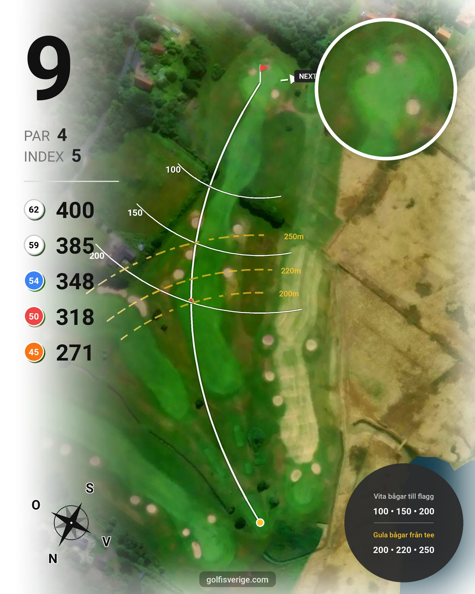 Banguide Gamla Banan (18-hålsbanan) på Kungsbacka Golfklubb - Hål 9 karta