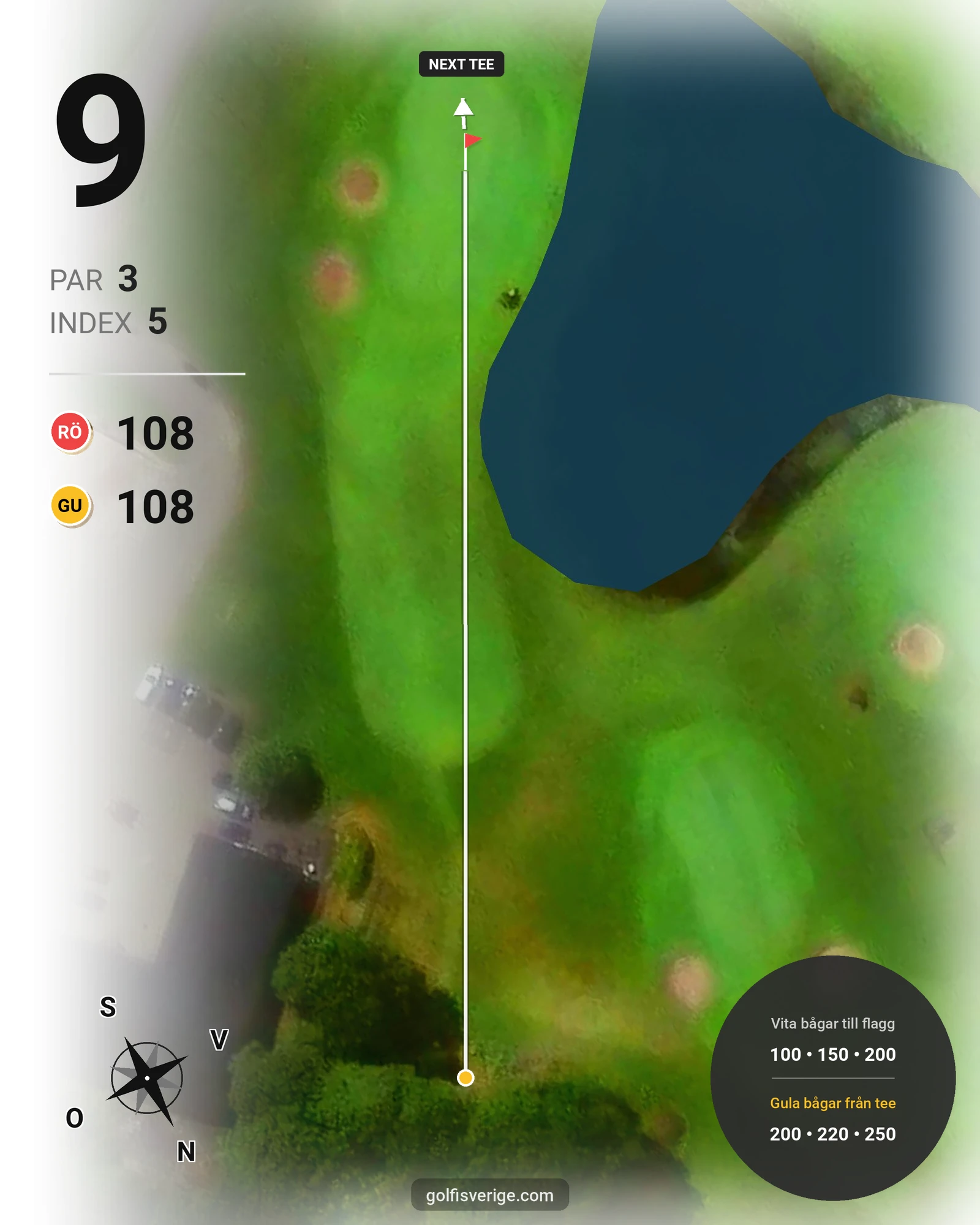 Banguide Korthålsbanan på Kungsbacka Golfklubb - Hål 9 karta