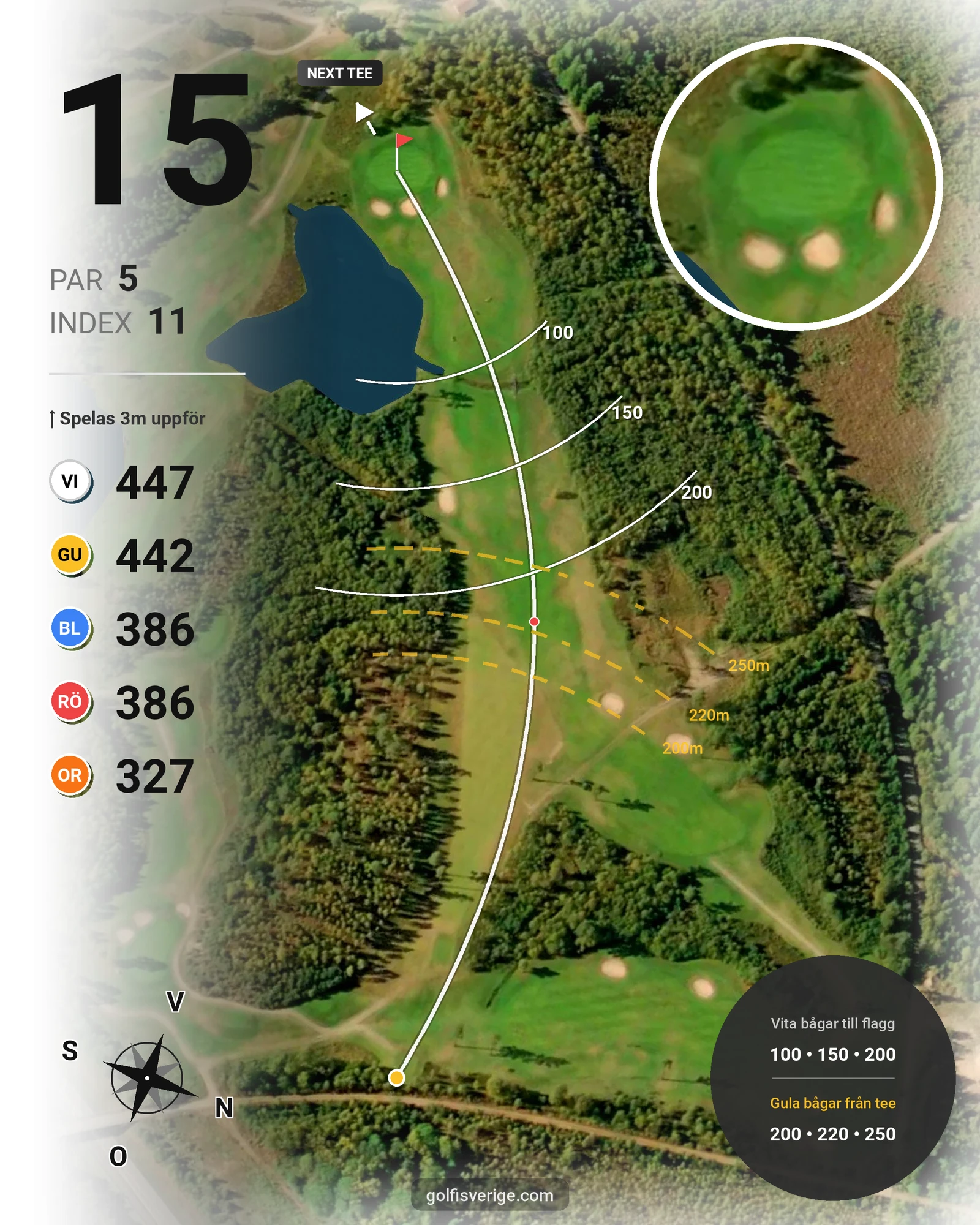 Banguide 18-hålsbanan på Lagans Golfklubb - Hål 15 karta
