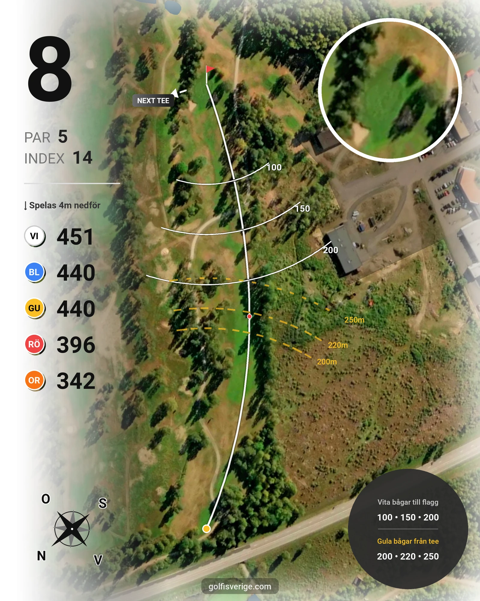Banguide 18-hålsbanan på Lagans Golfklubb - Hål 8 karta