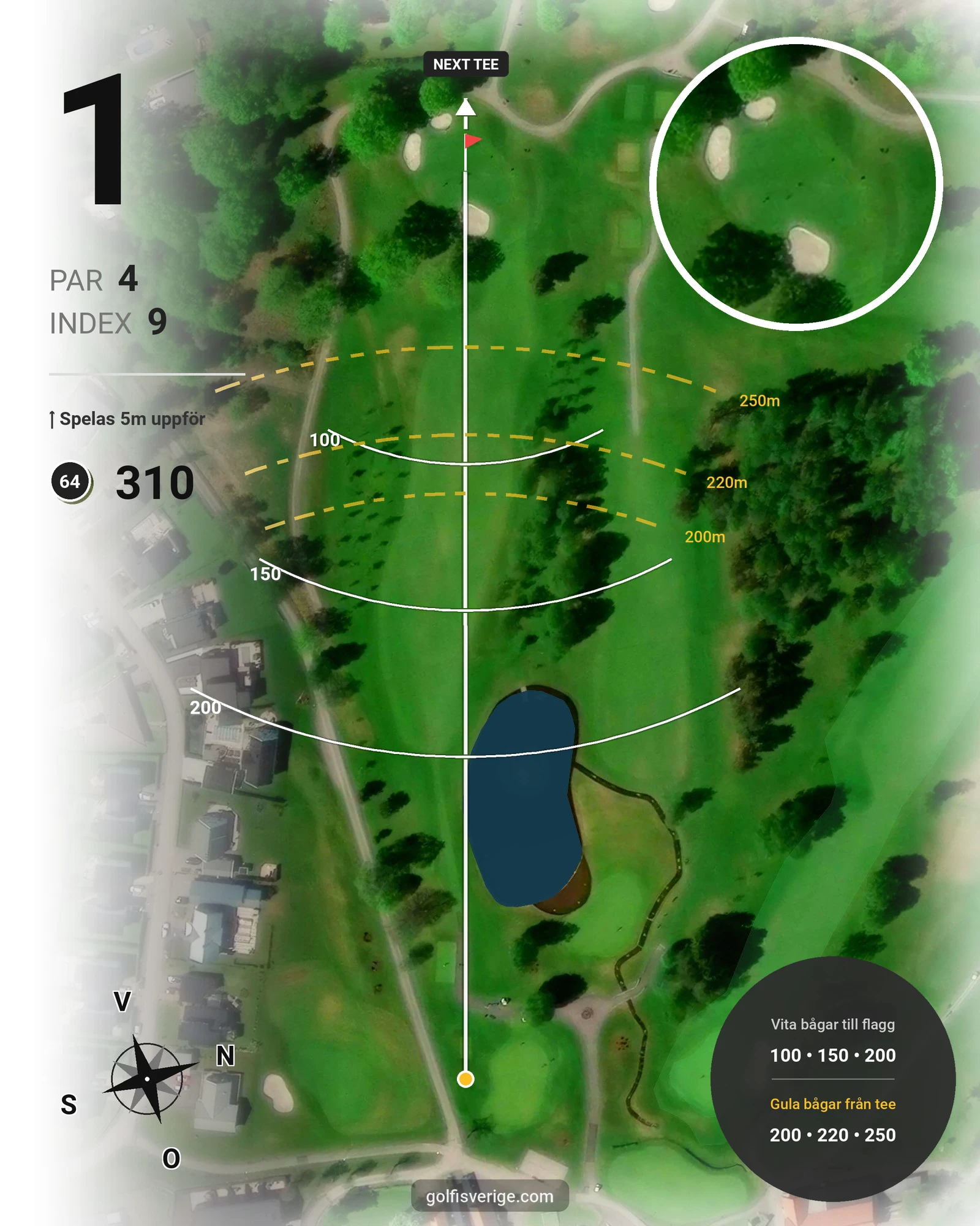 Banguide Tee 64 banan på Lannalodge Golfresort - Hål 1 karta