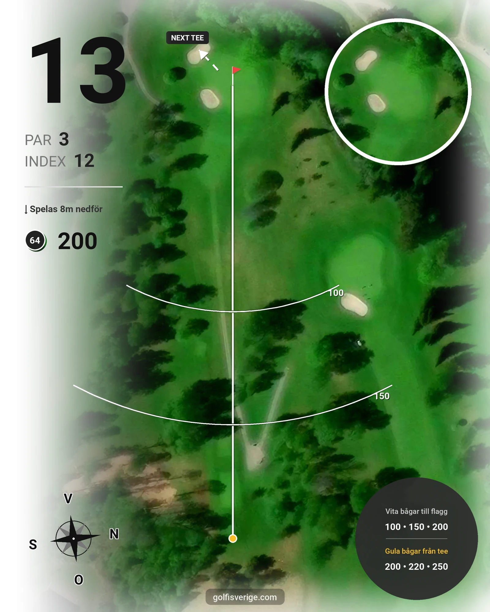 Banguide Tee 64 banan på Lannalodge Golfresort - Hål 13 karta