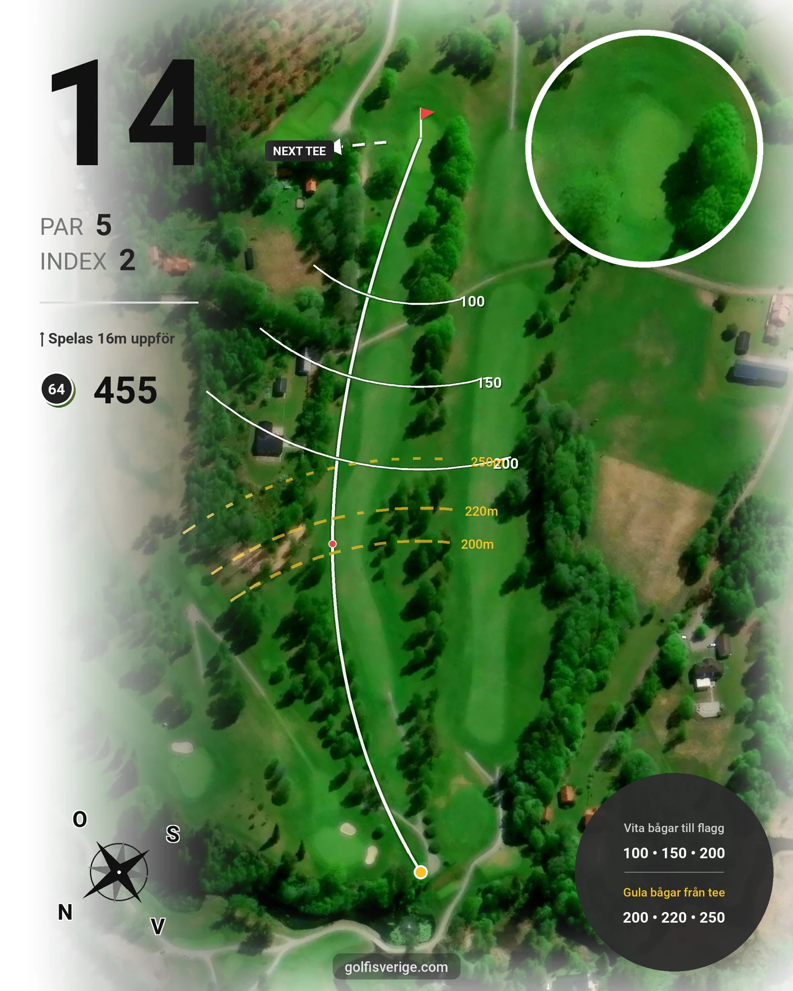 Banguide Tee 64 banan på Lannalodge Golfresort - Hål 14 karta