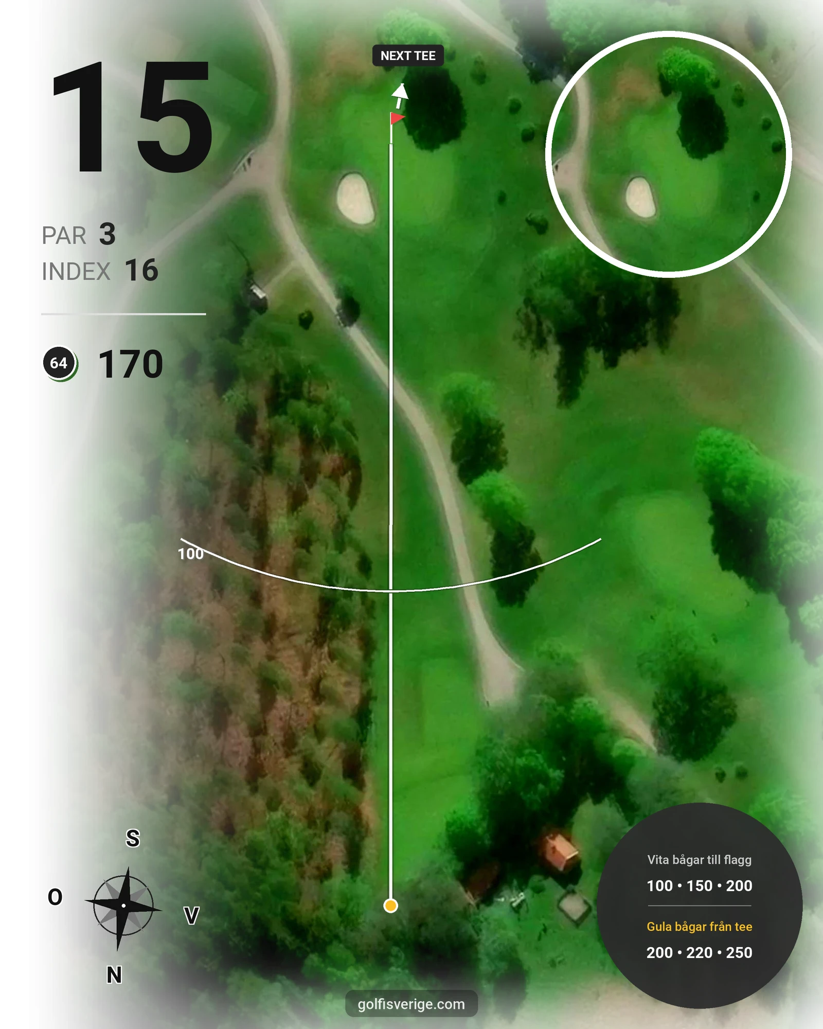 Banguide Tee 64 banan på Lannalodge Golfresort - Hål 15 karta