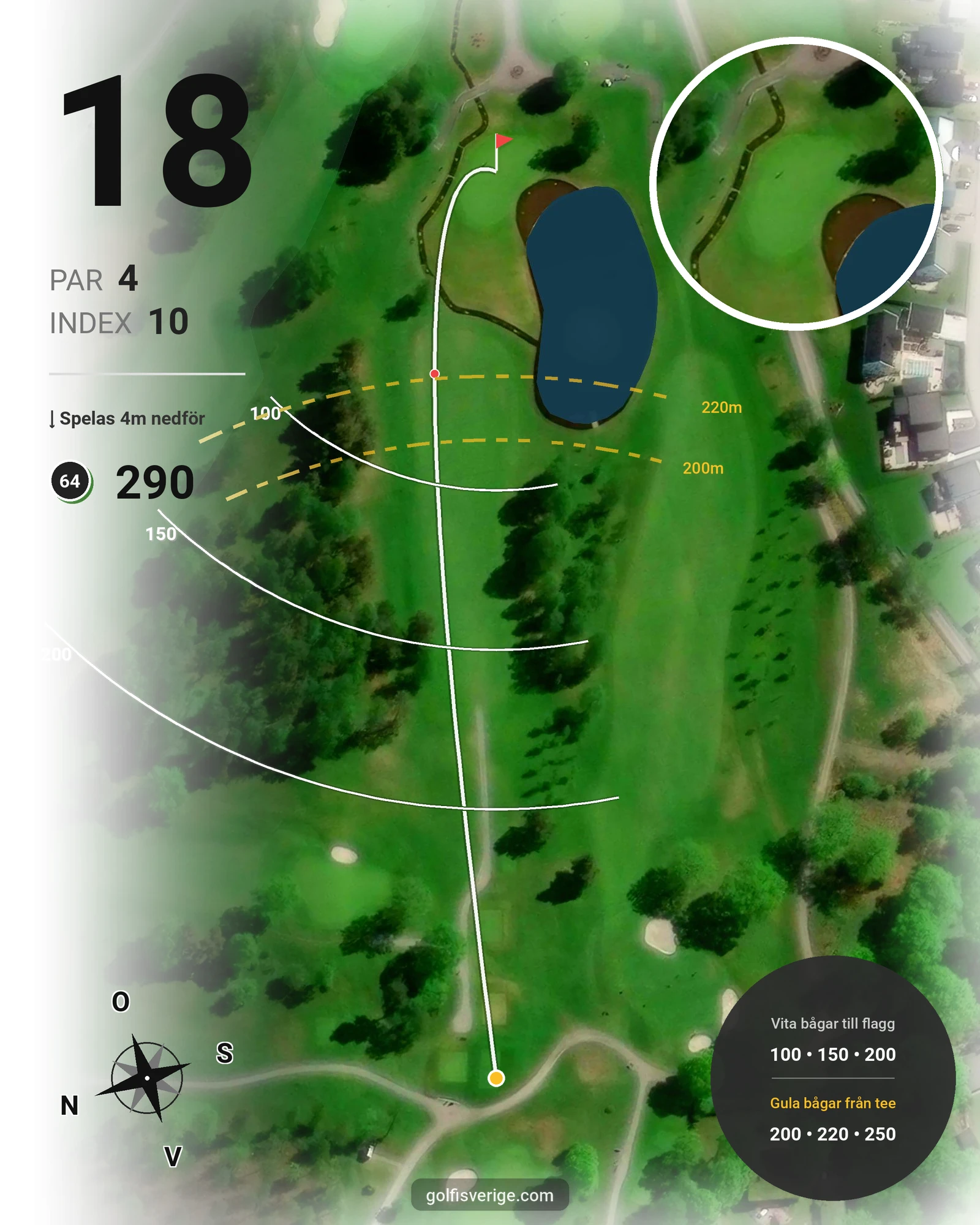 Banguide Tee 64 banan på Lannalodge Golfresort - Hål 18 karta