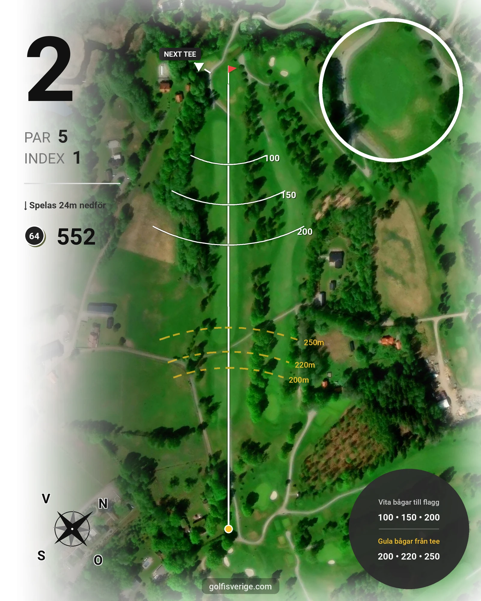Banguide Tee 64 banan på Lannalodge Golfresort - Hål 2 karta
