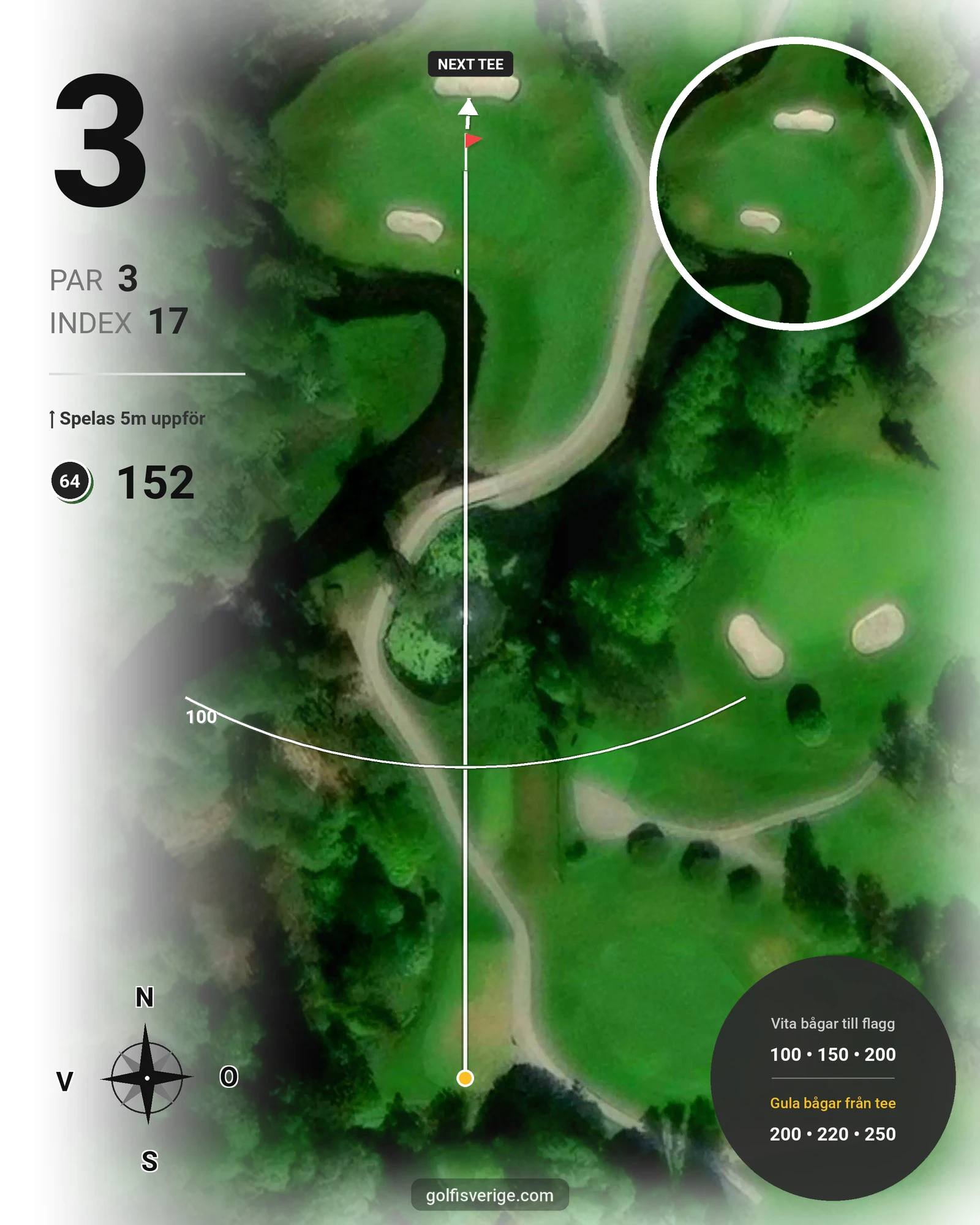 Banguide Tee 64 banan på Lannalodge Golfresort - Hål 3 karta