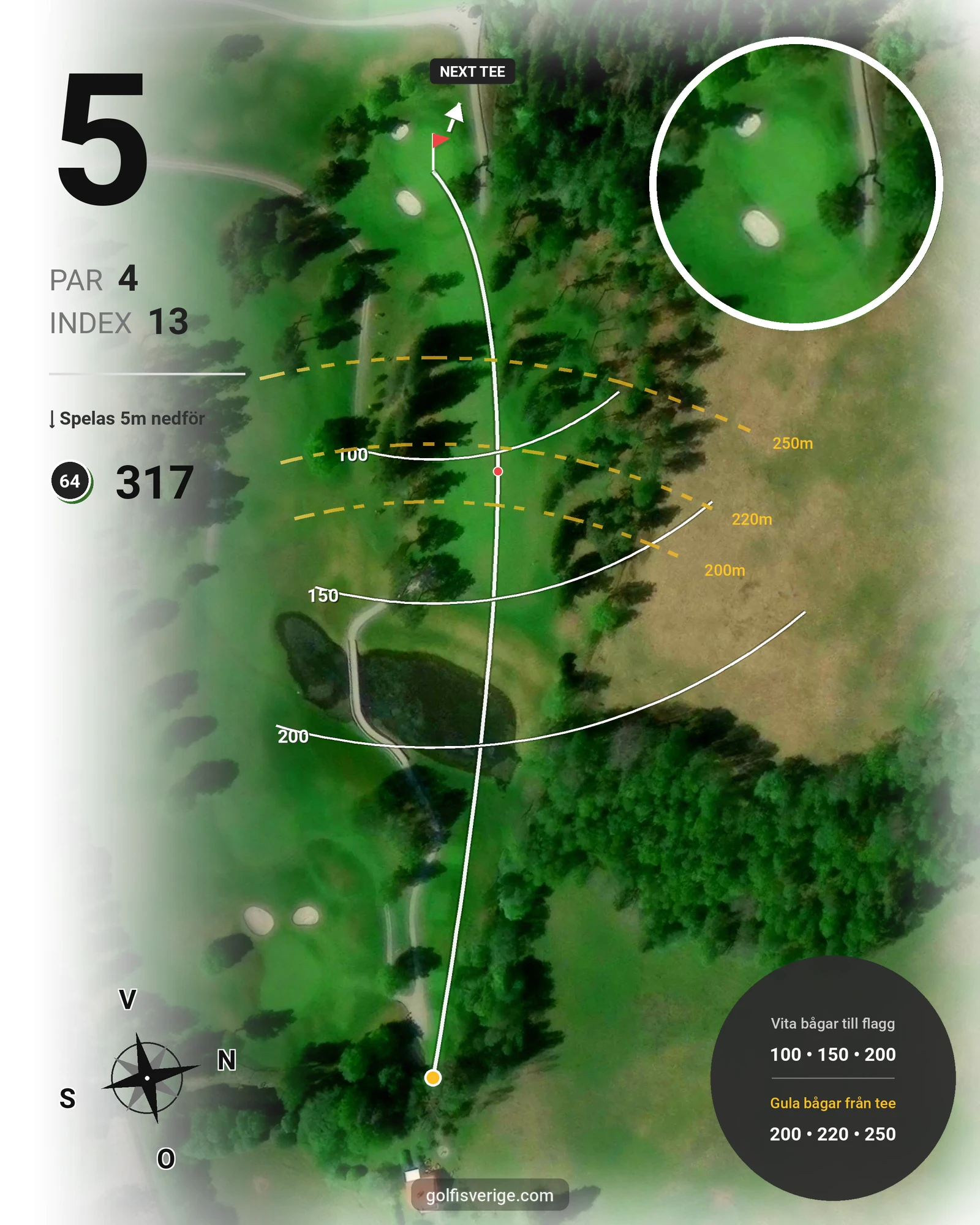 Banguide Tee 64 banan på Lannalodge Golfresort - Hål 5 karta