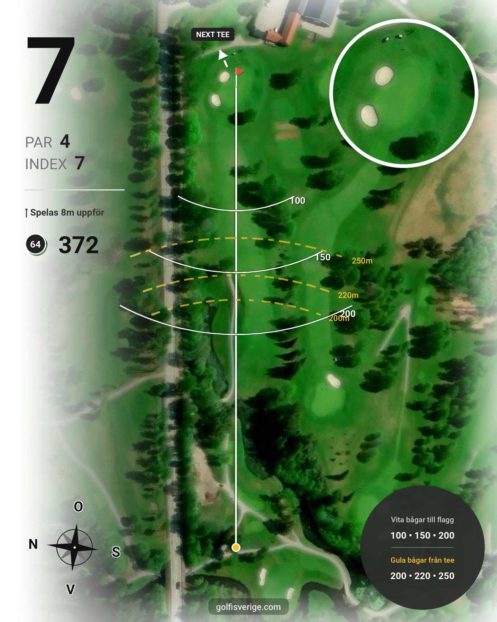 Banguide Tee 64 banan på Lannalodge Golfresort - Hål 7 karta