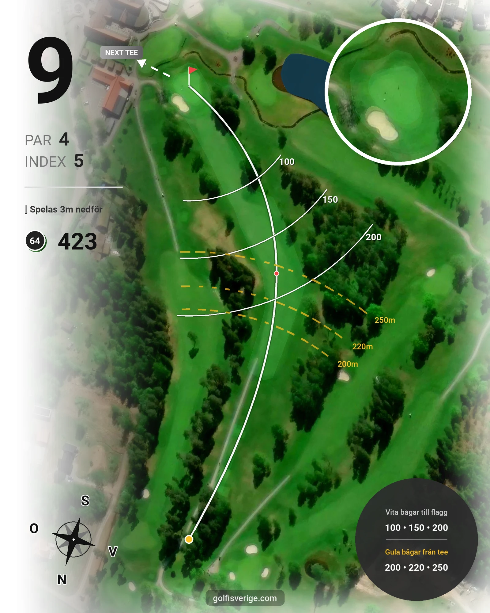 Banguide Tee 64 banan på Lannalodge Golfresort - Hål 9 karta