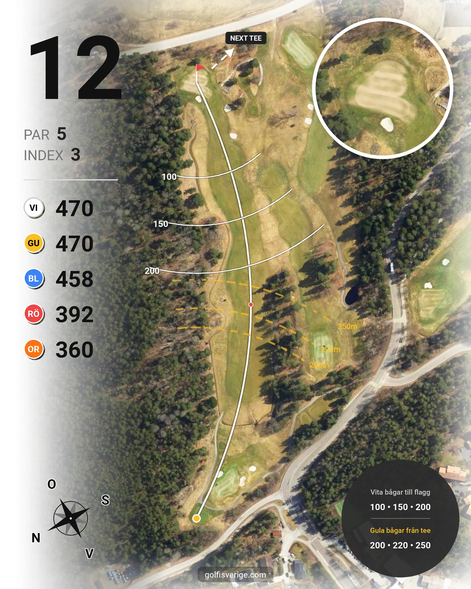 Banguide 18 Hålsbanan 2026 på Lidingö Golfklubb - Hål 12 karta