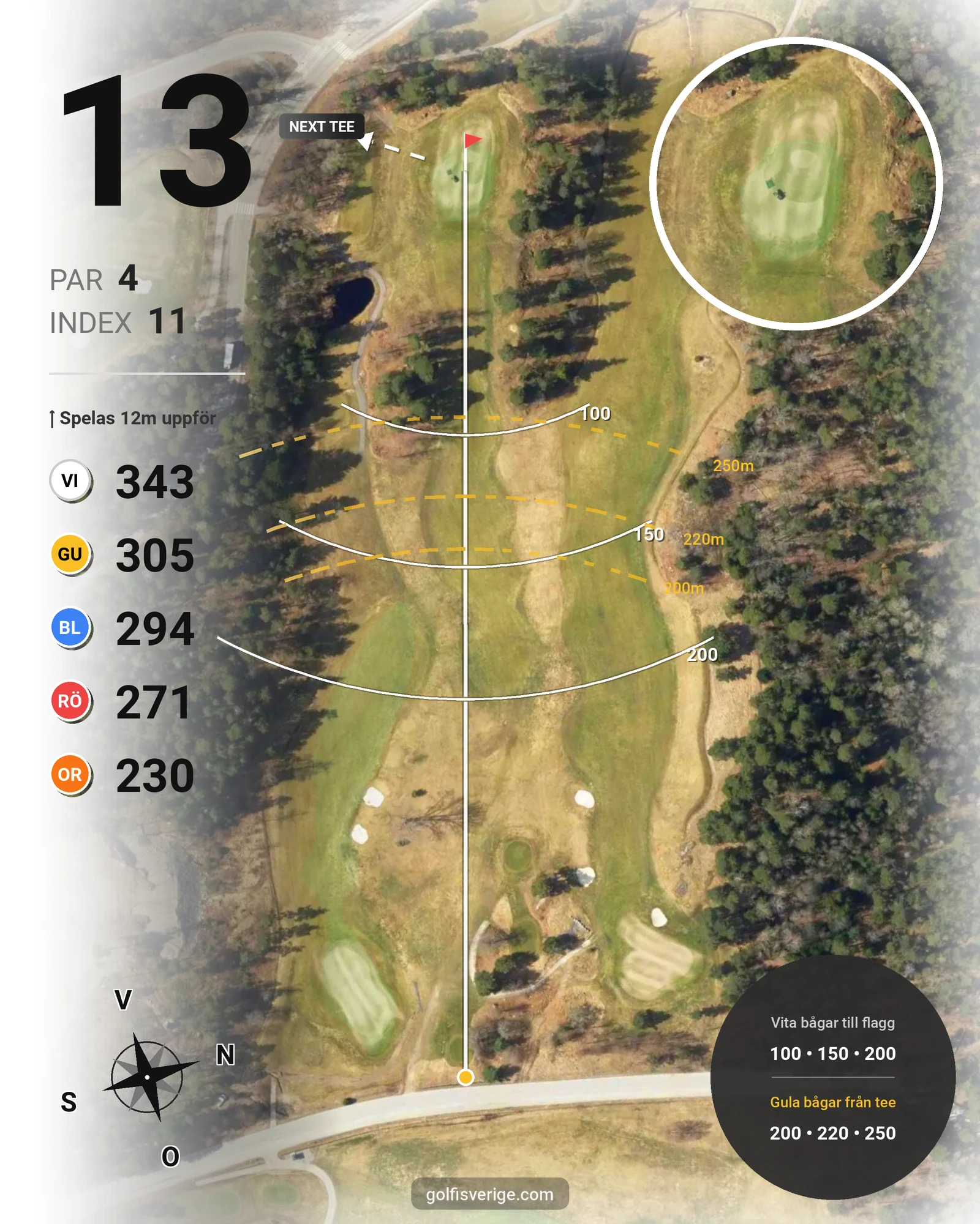 Banguide 18 Hålsbanan 2026 på Lidingö Golfklubb - Hål 13 karta