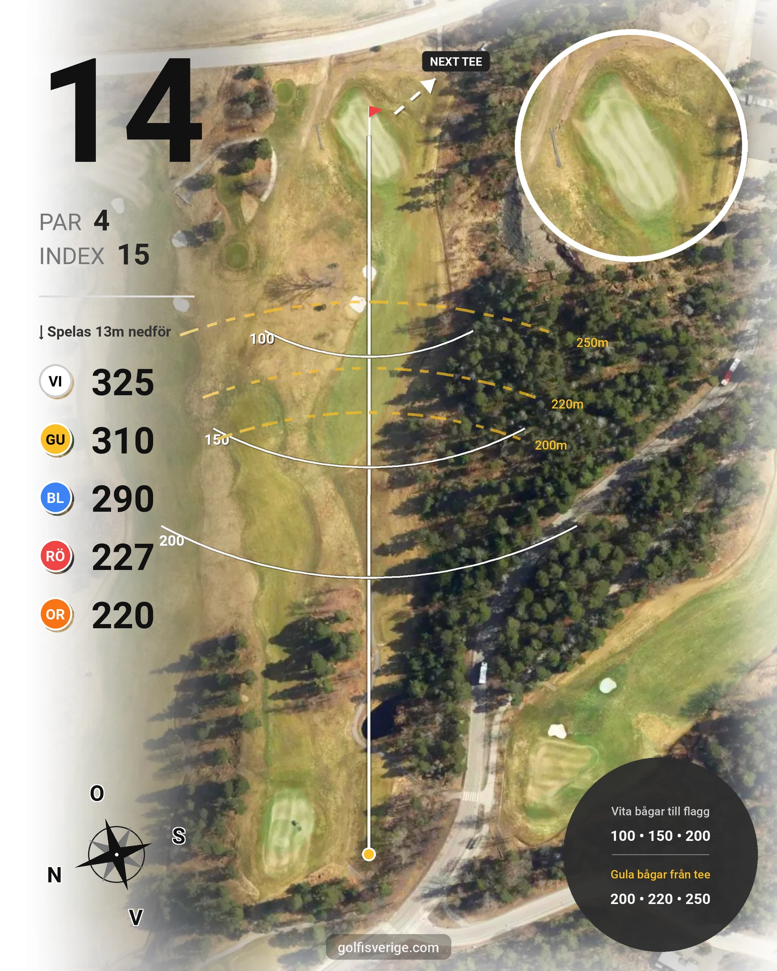 Banguide 18 Hålsbanan 2026 på Lidingö Golfklubb - Hål 14 karta