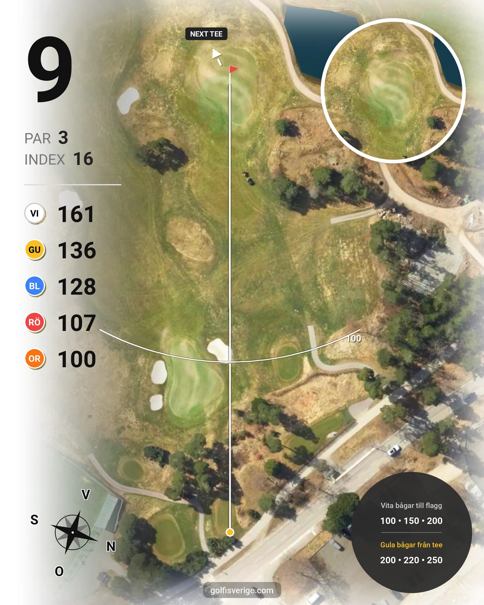Banguide 18 Hålsbanan 2026 på Lidingö Golfklubb - Hål 9 karta