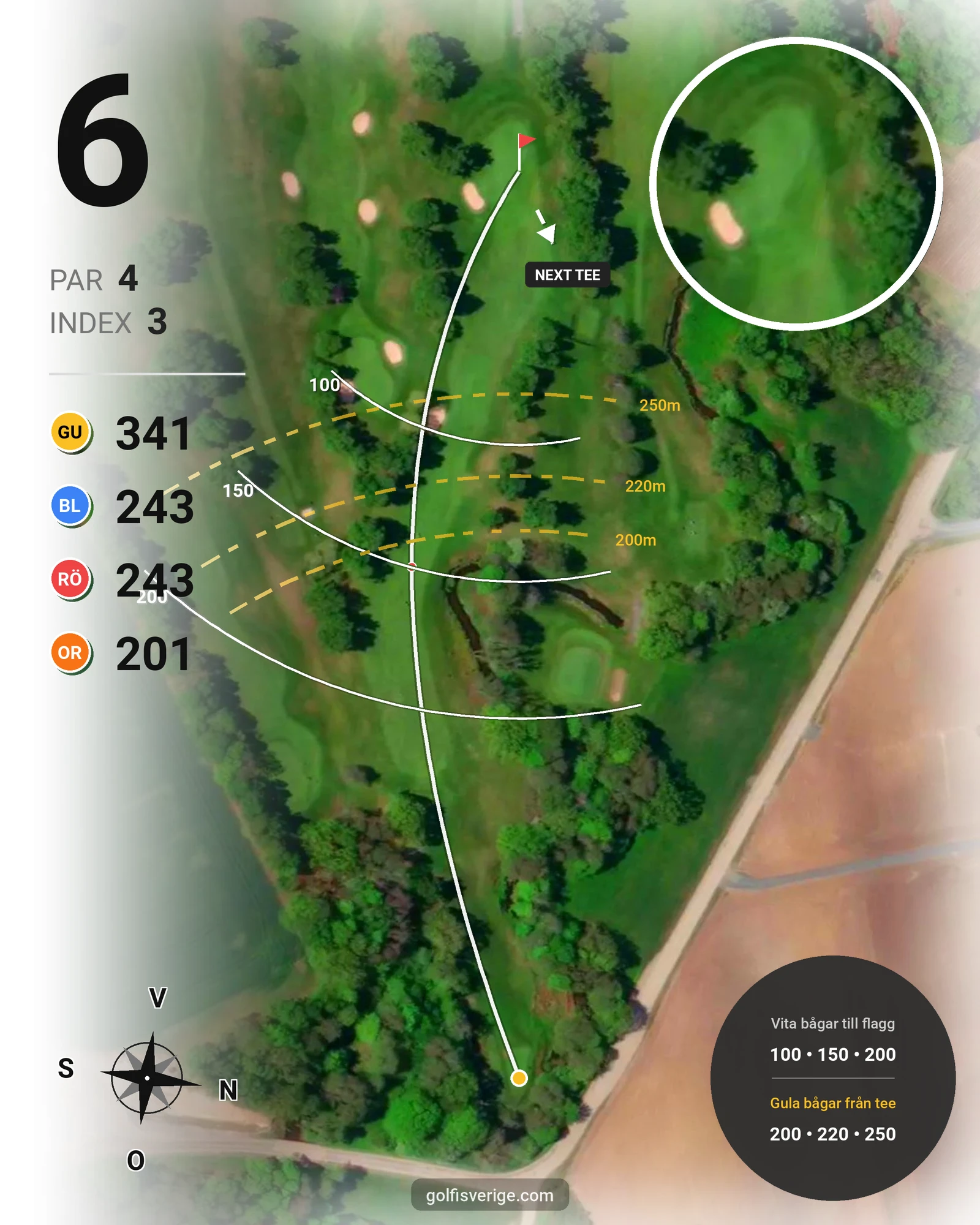 Banguide Lidköpings Golfbana hål 6 karta