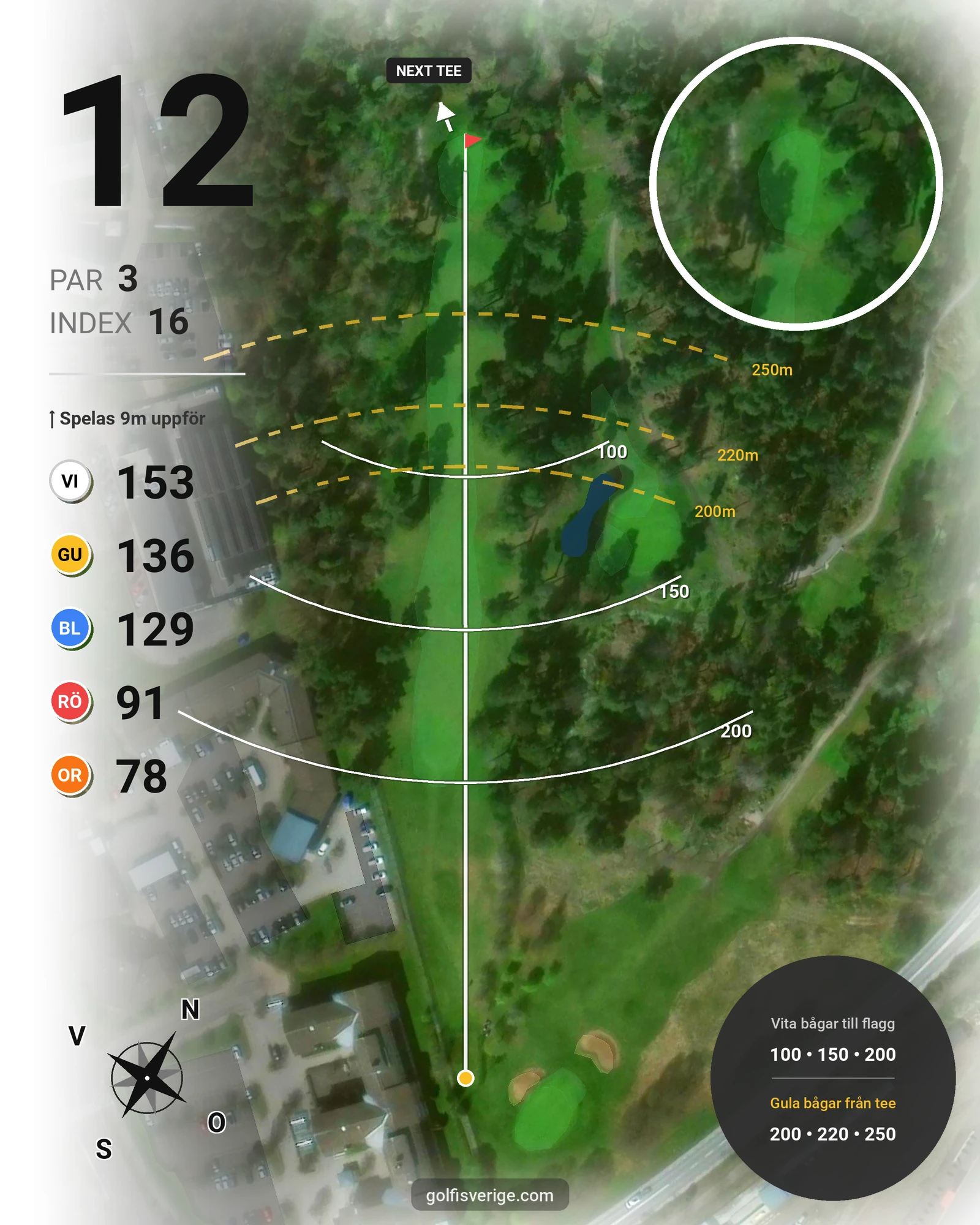 Banguide 9-hålsspel kl. 05.00-07.00 på Linköpings Golfklubb - Hål 12 karta