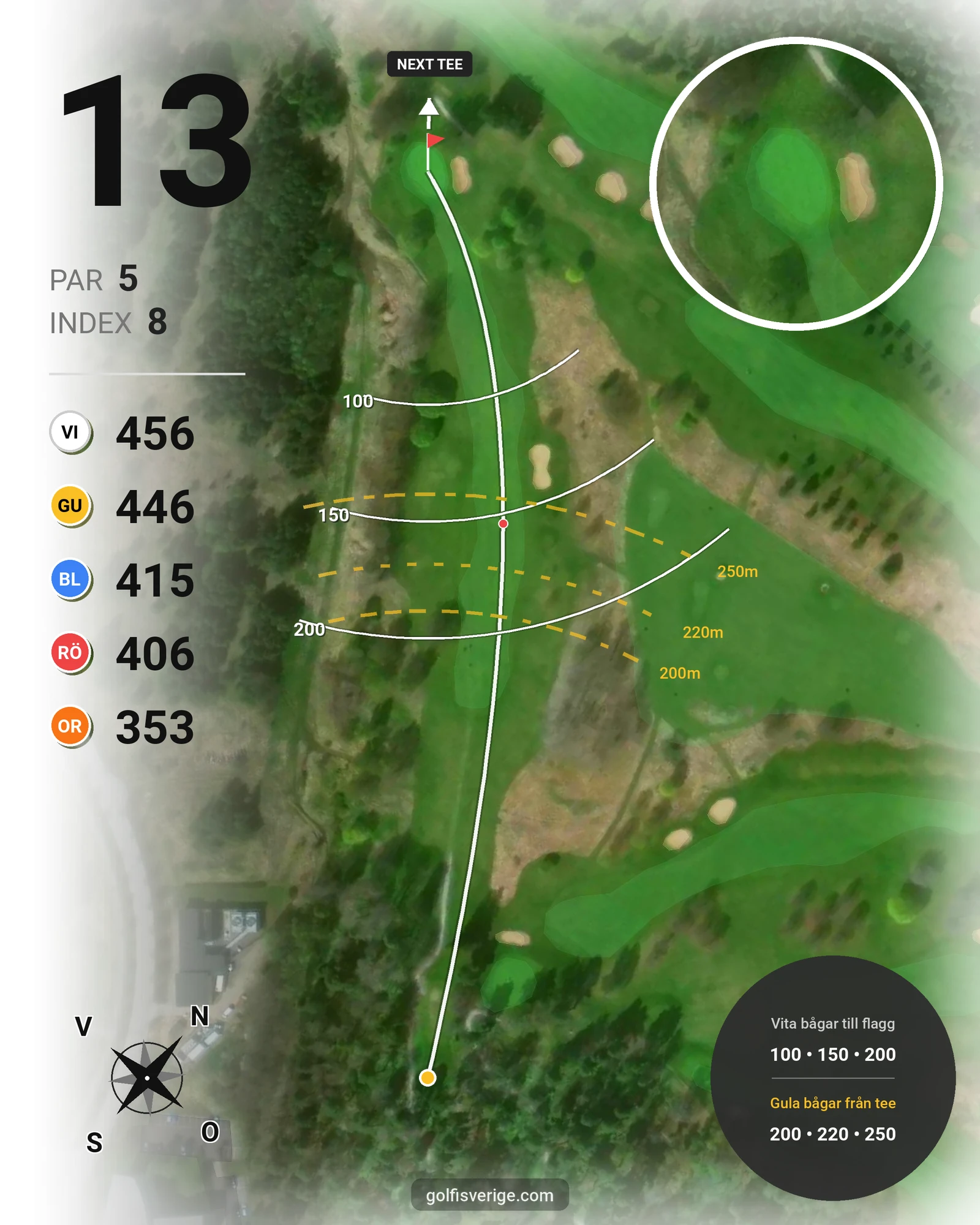Banguide 9-hålsspel kl. 05.00-07.00 på Linköpings Golfklubb - Hål 13 karta