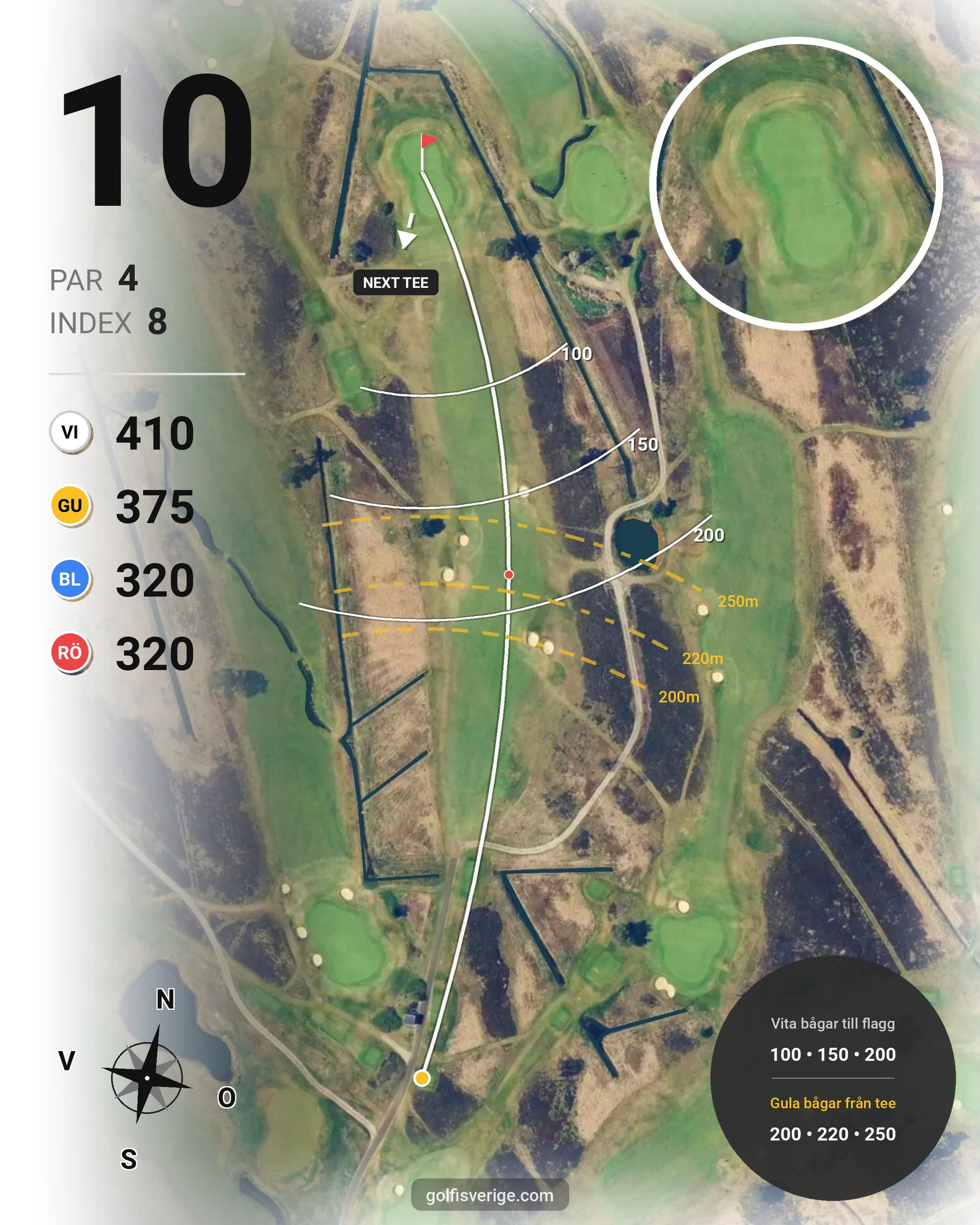 Banguide 18 hålsbana tidsbokning på Ljunghusens Golfklubb - Hål 10 karta