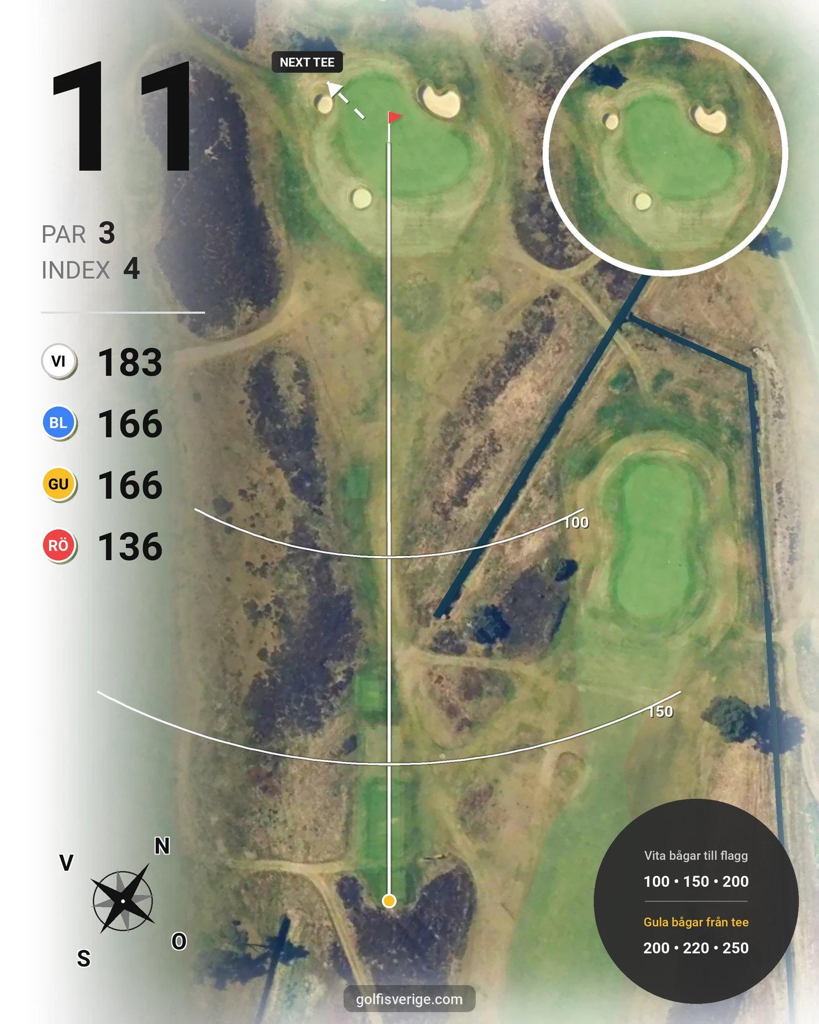Banguide 18 hålsbana tidsbokning på Ljunghusens Golfklubb - Hål 11 karta