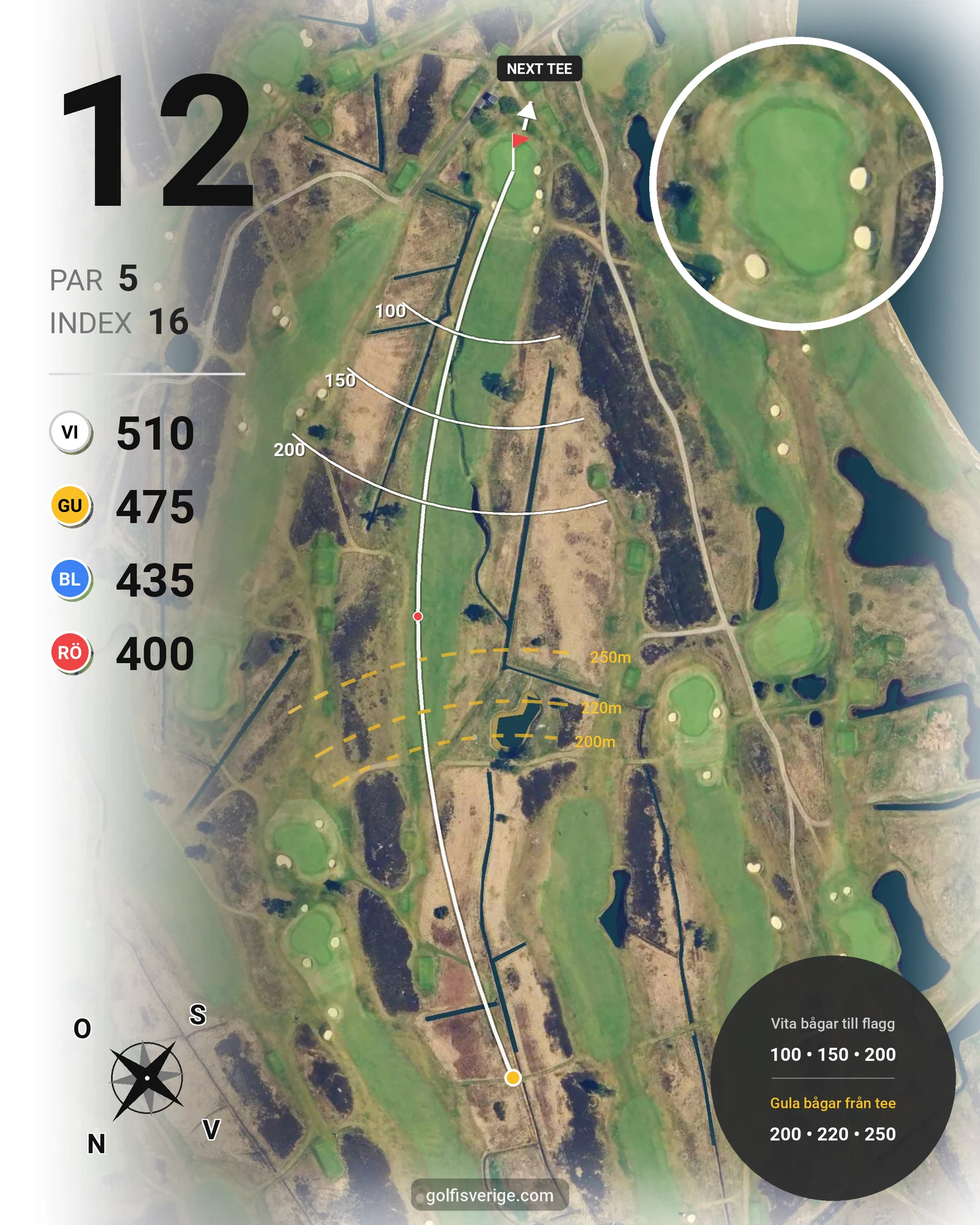 Banguide 18 hålsbana tidsbokning på Ljunghusens Golfklubb - Hål 12 karta