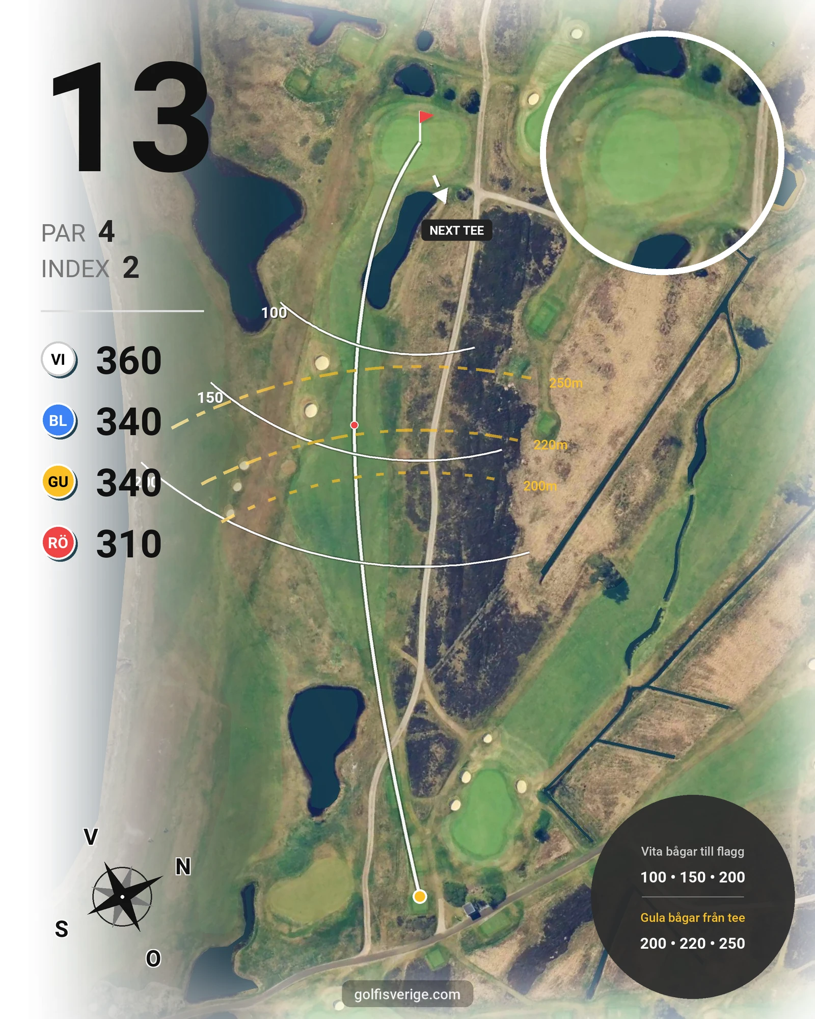 Banguide 18 hålsbana tidsbokning på Ljunghusens Golfklubb - Hål 13 karta