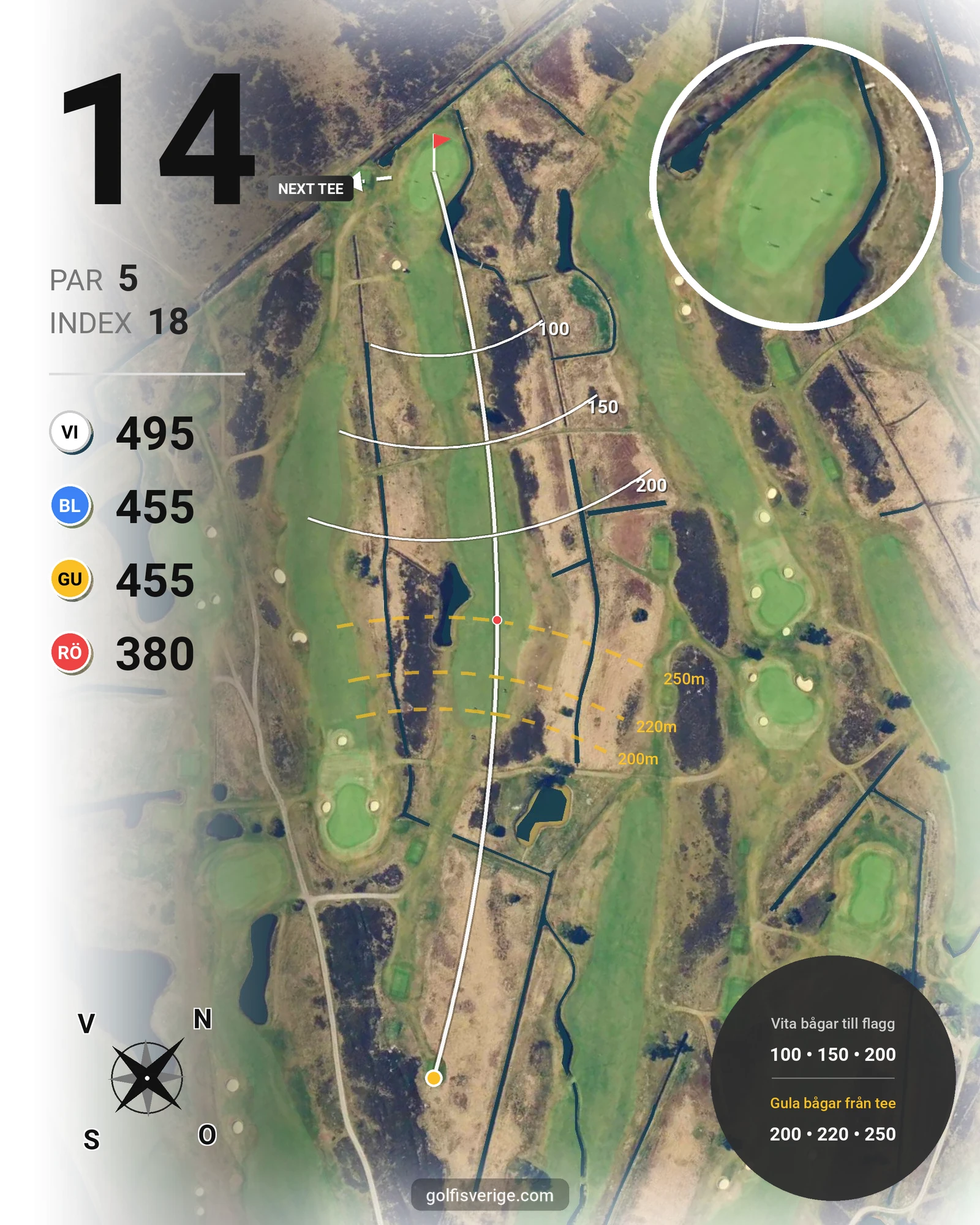 Banguide 18 hålsbana tidsbokning på Ljunghusens Golfklubb - Hål 14 karta