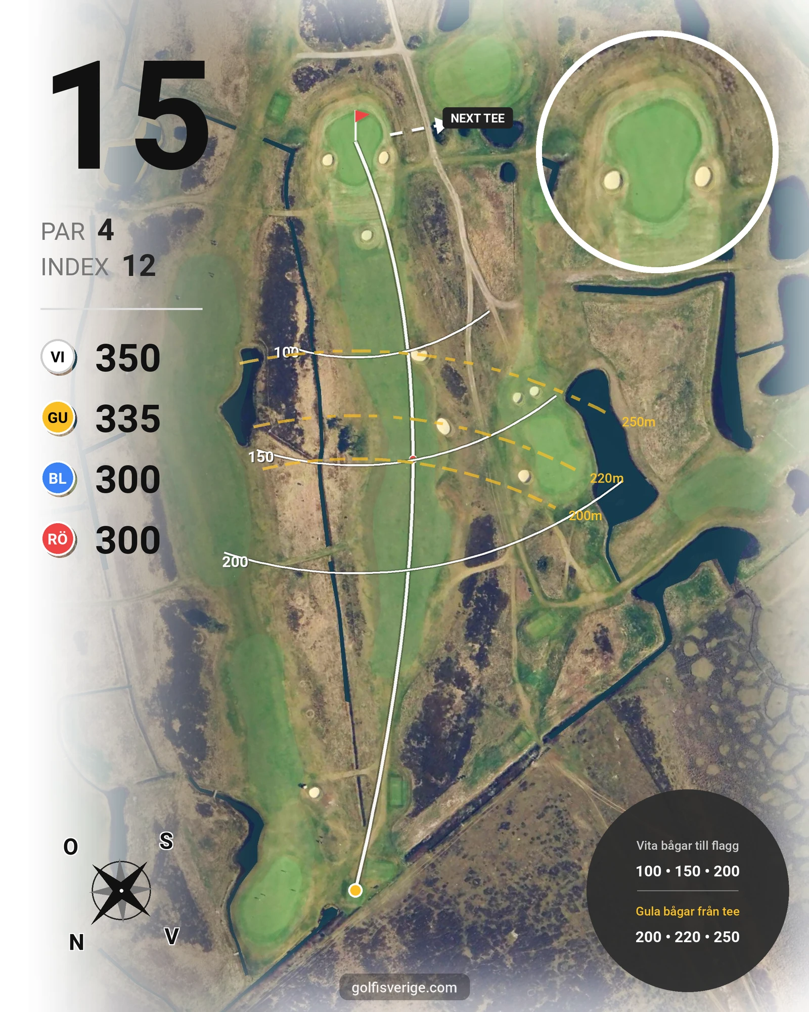 Banguide 18 hålsbana tidsbokning på Ljunghusens Golfklubb - Hål 15 karta