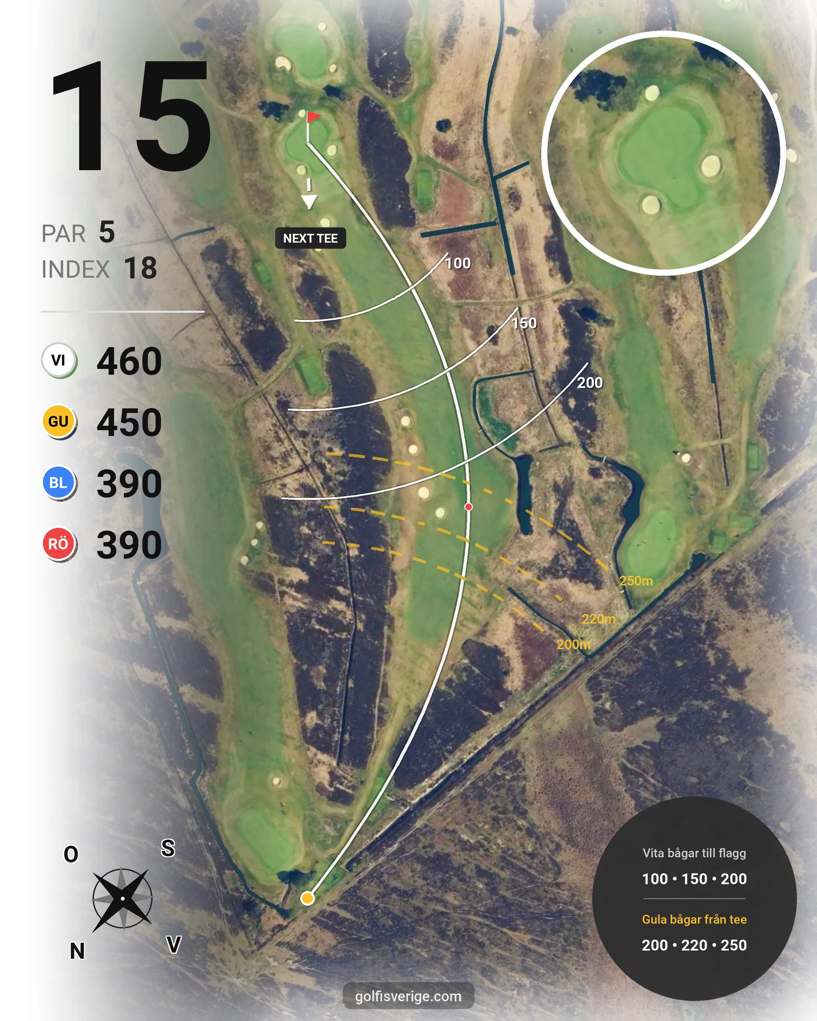 Banguide T Hål 19-9 (Vit-Gul) på Ljunghusens Golfklubb - Hål 15 karta