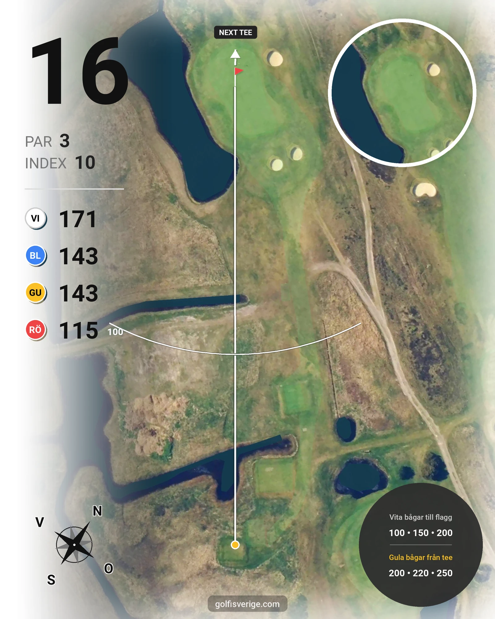 Banguide 18 hålsbana tidsbokning på Ljunghusens Golfklubb - Hål 16 karta