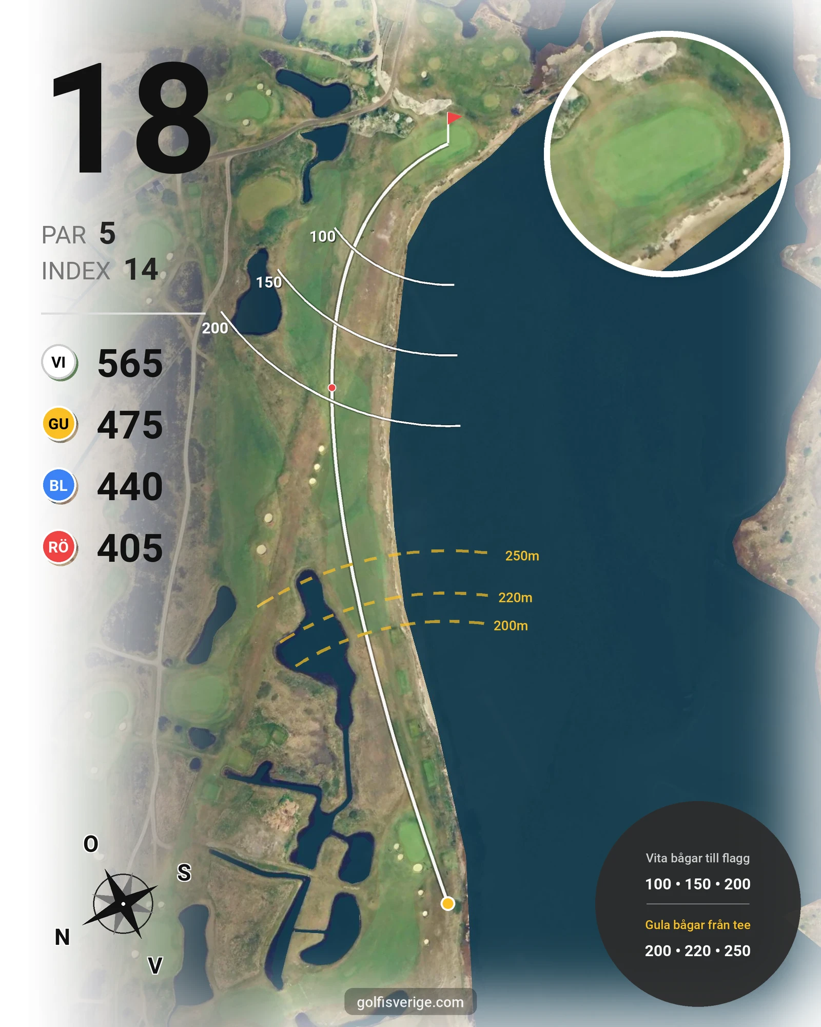 Banguide 18 hålsbana tidsbokning på Ljunghusens Golfklubb - Hål 18 karta