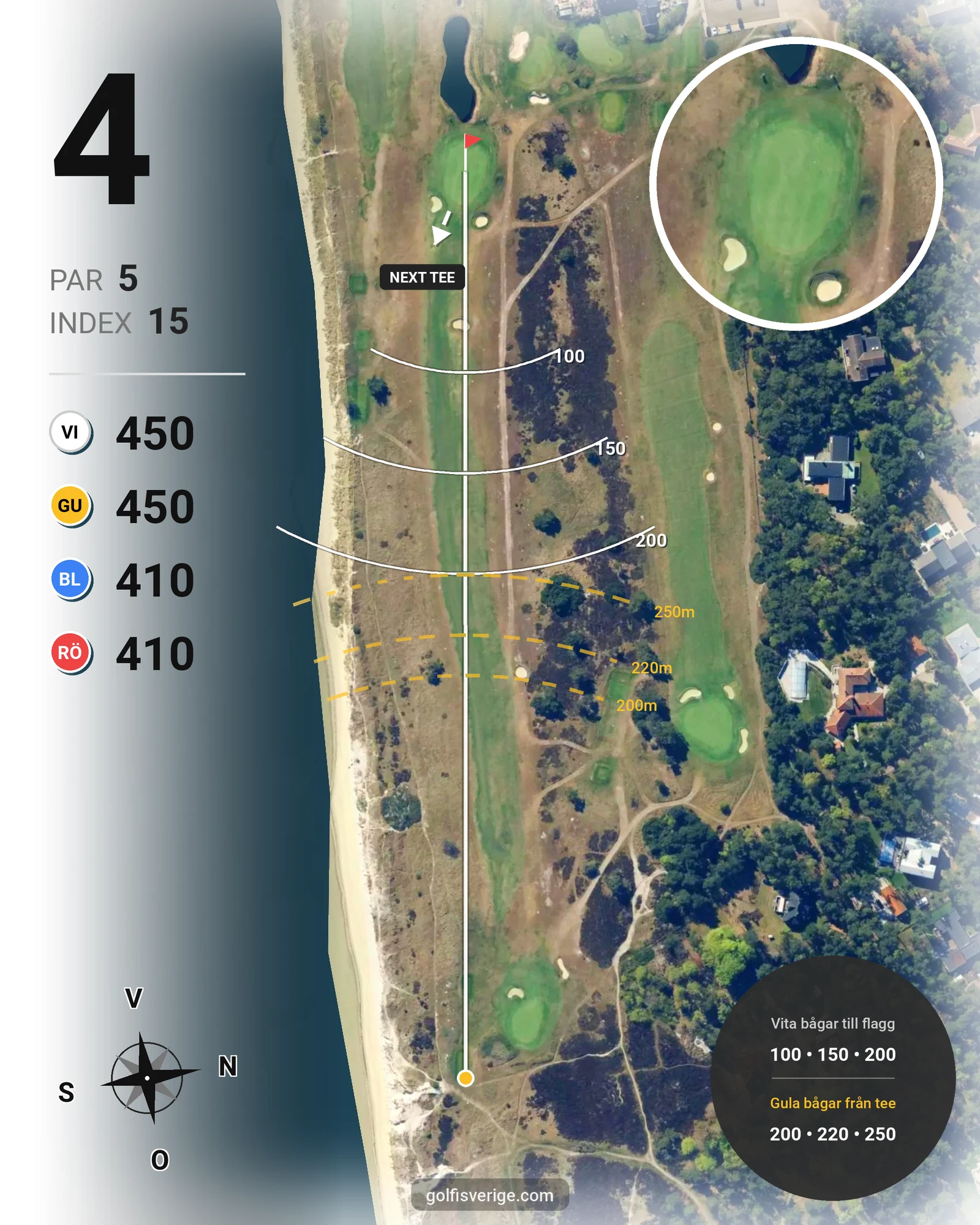 Banguide T Hål 19-9 (Vit-Gul) på Ljunghusens Golfklubb - Hål 4 karta