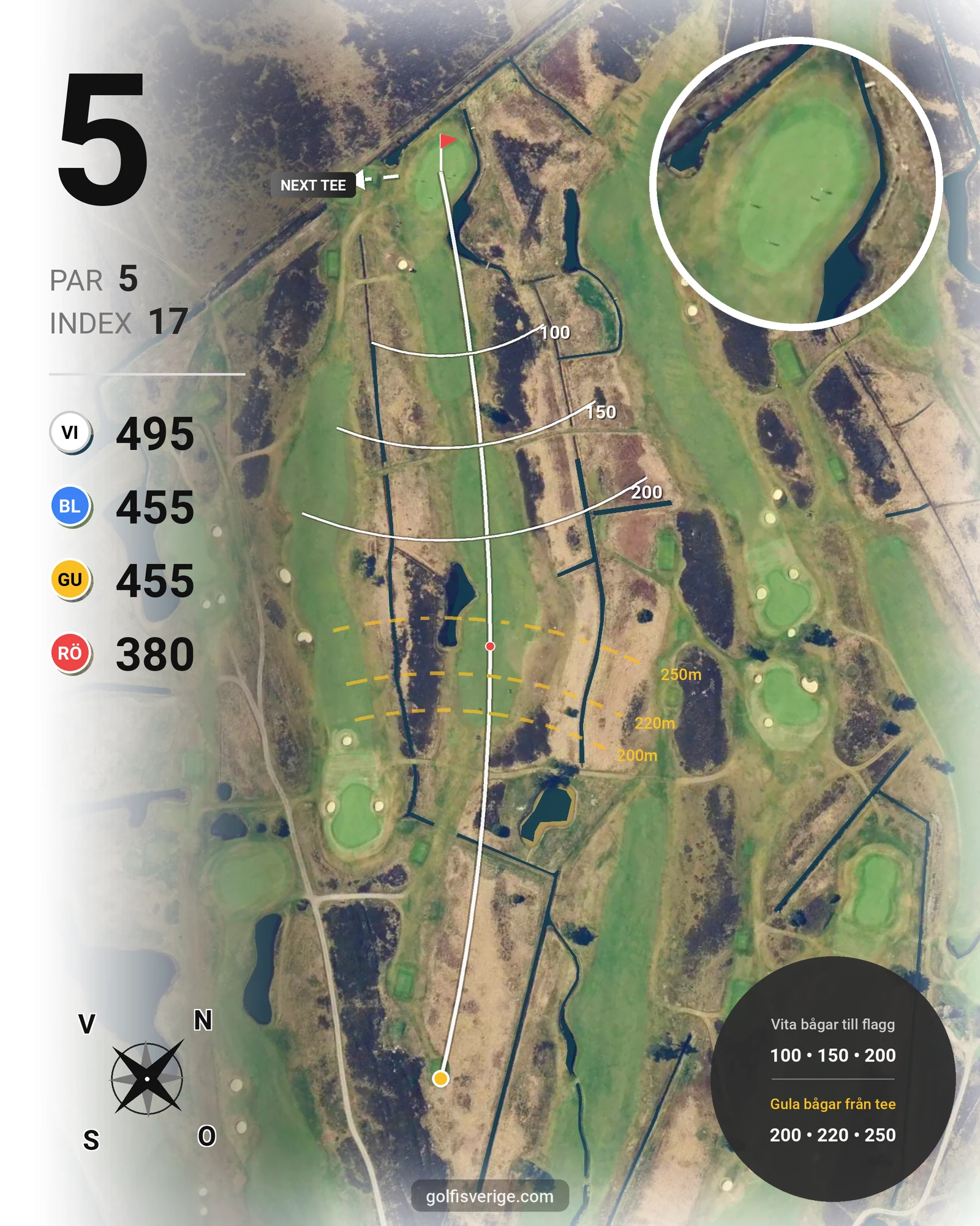 Banguide T Hål 10-27 (Röd-Vit) på Ljunghusens Golfklubb - Hål 5 karta