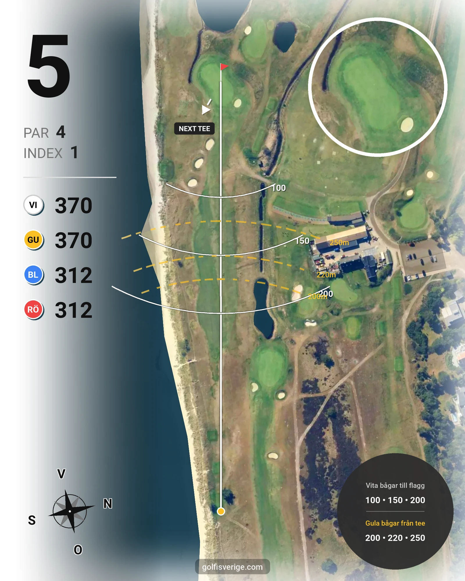Banguide T Hål 19-9 (Vit-Gul) på Ljunghusens Golfklubb - Hål 5 karta