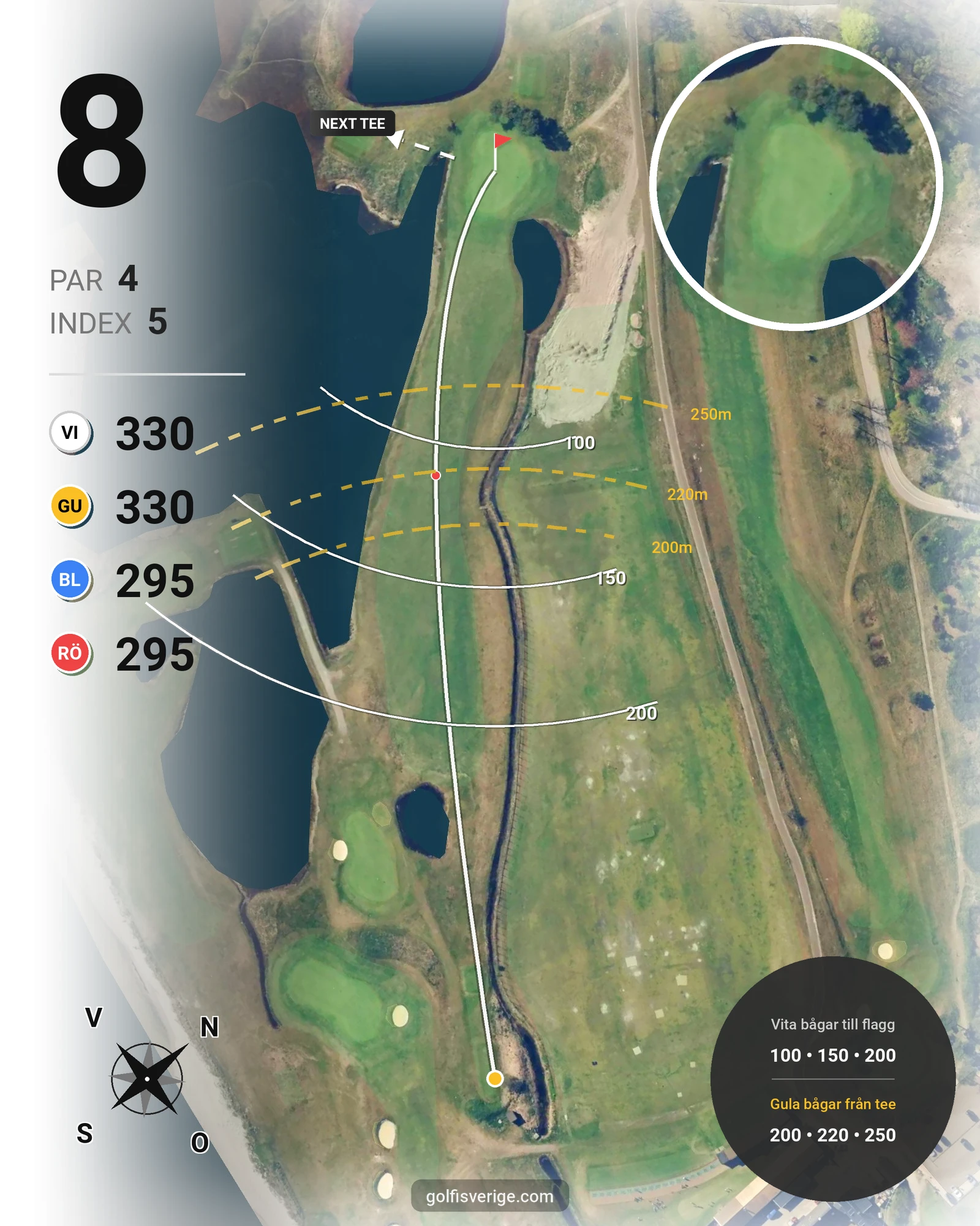 Banguide T Hål 19-9 (Vit-Gul) på Ljunghusens Golfklubb - Hål 8 karta