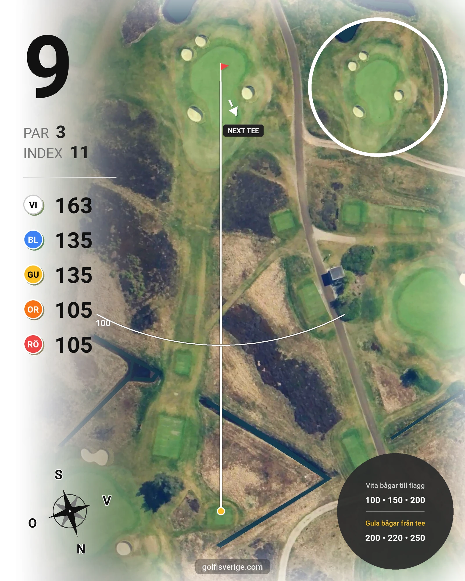 Banguide T Hål 1-18 (Gul-Röd) på Ljunghusens Golfklubb - Hål 9 karta