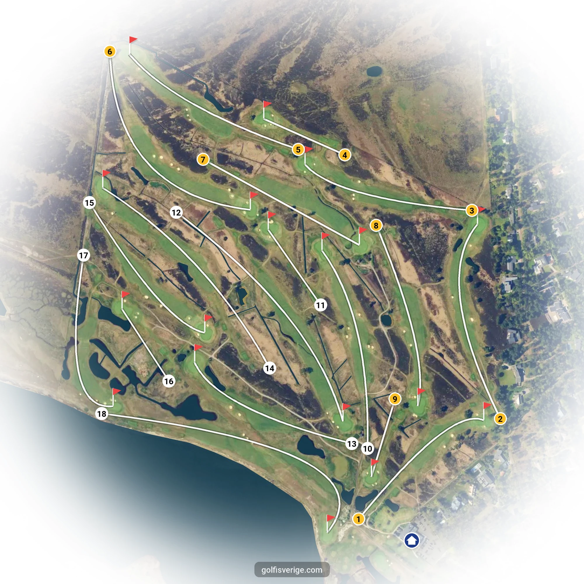 Banguide för T Hål 1-18 (Gul-Röd) på Ljunghusens Golfklubb