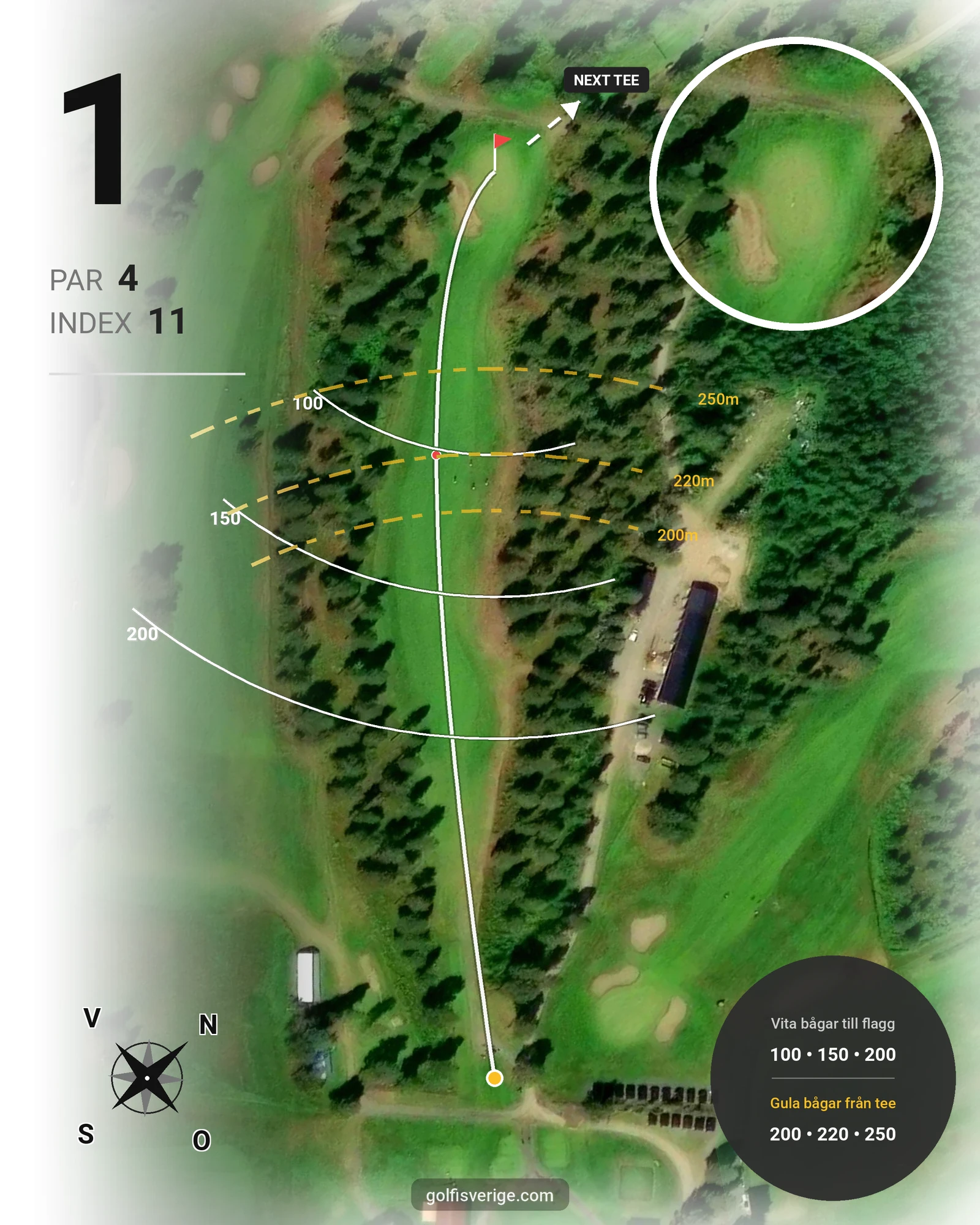 Banguide 9 Hålsbanan Björnen Höst på Luleå Golfklubb - Hål 1 karta
