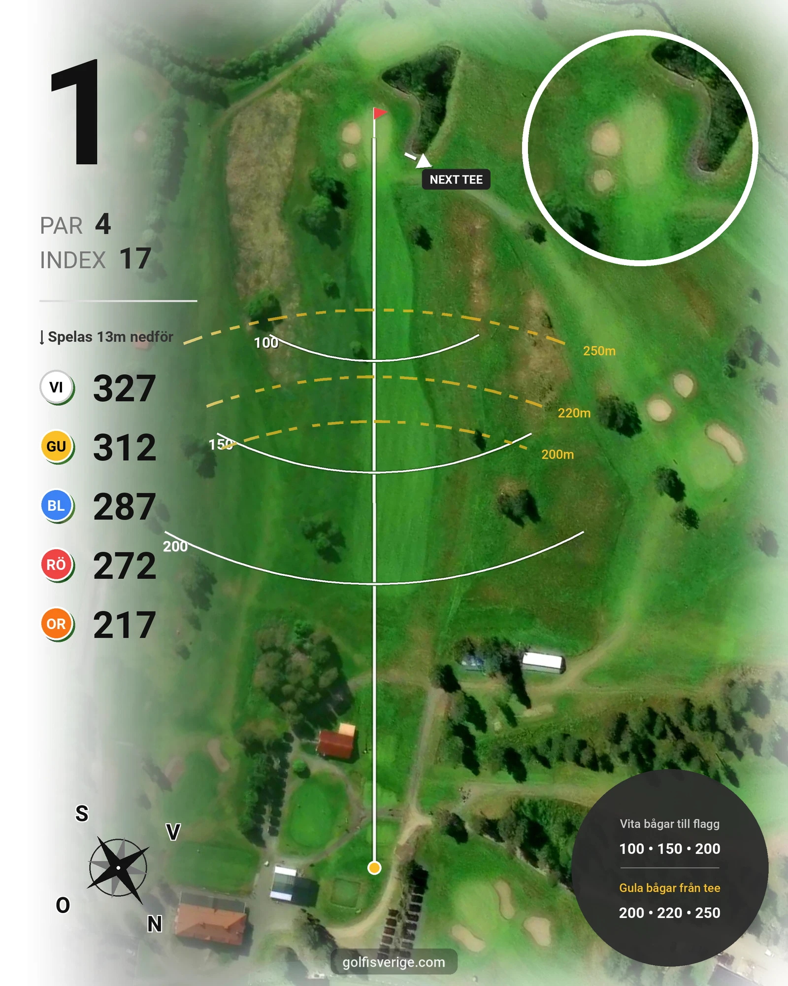 Banguide 9 Hålsbanan Renen Höst på Luleå Golfklubb - Hål 1 karta