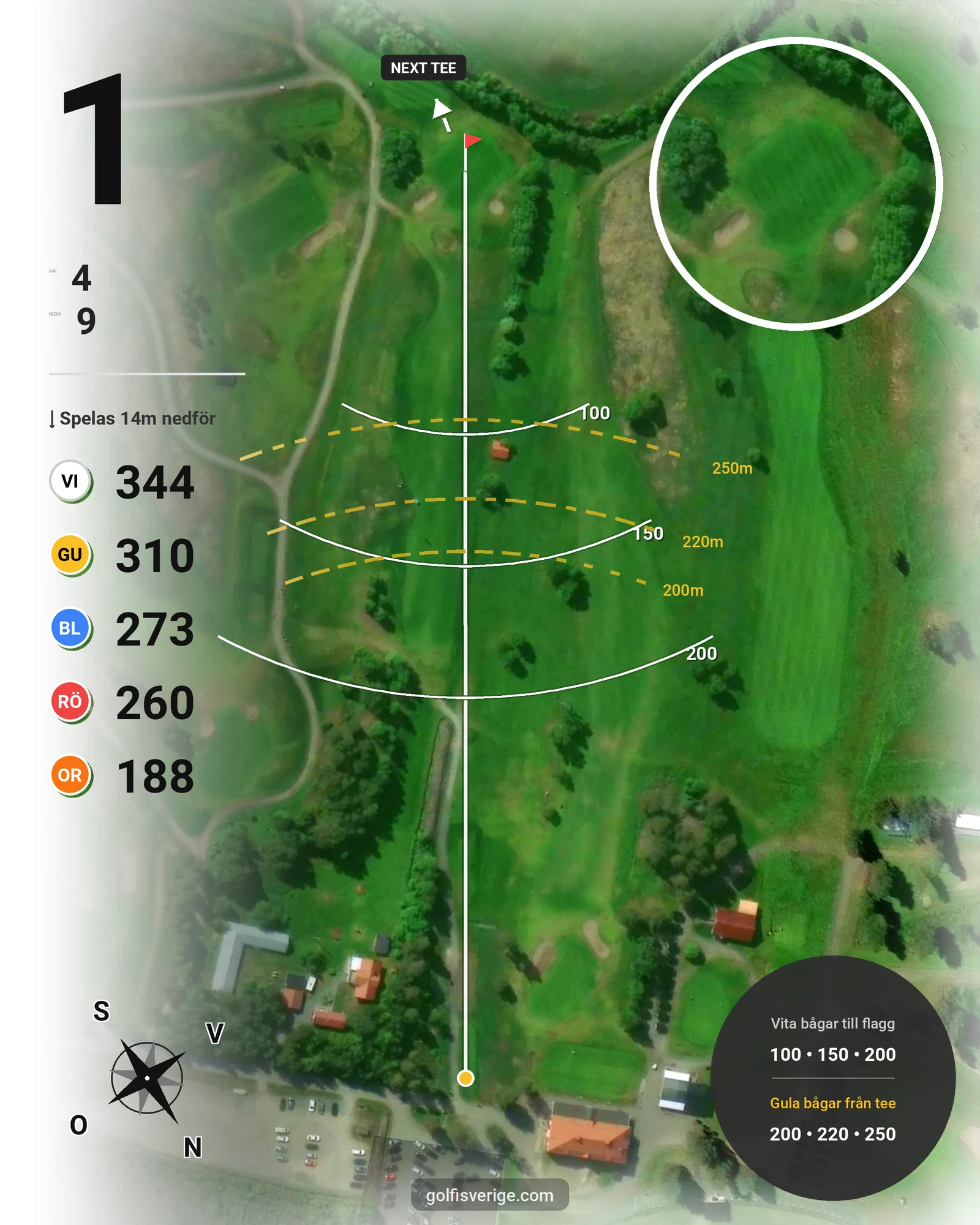 Banguide 9 Hålsbanan Hermelinen Höst på Luleå Golfklubb - Hål 1 karta