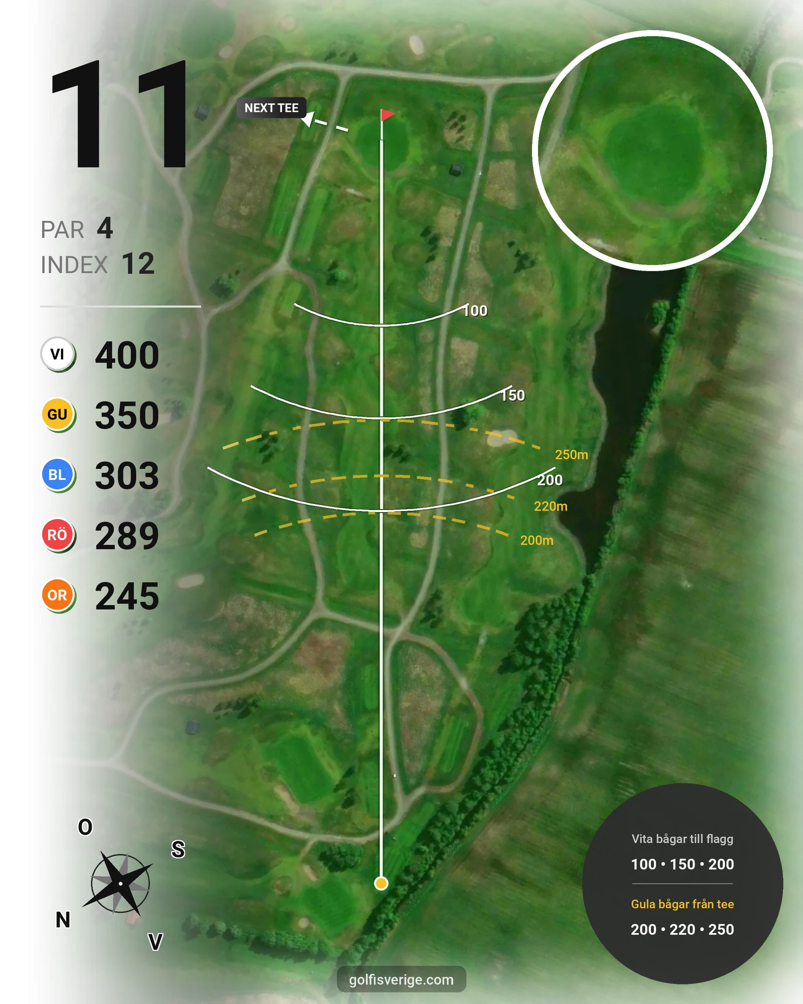 Banguide 9 Hålsbanan Hermelinen Höst på Luleå Golfklubb - Hål 11 karta